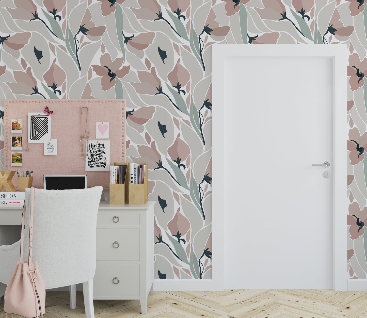 Abstract Flowers Wallpaper Peel and Stick, 70s Boho Canvas Removable Wall Paper