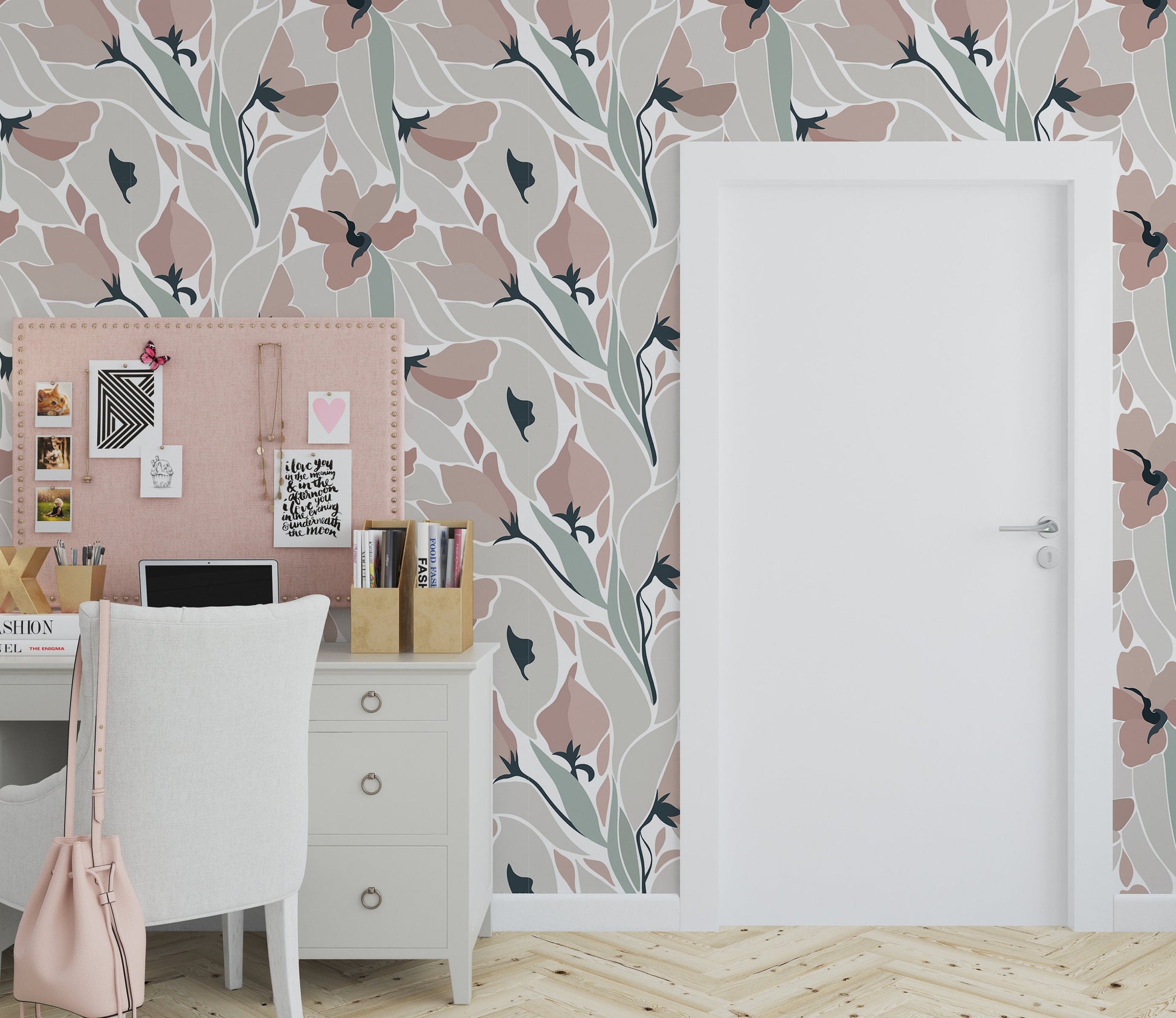 Abstract Flowers Wallpaper Peel and Stick, 70s Boho Canvas Removable Wall Paper