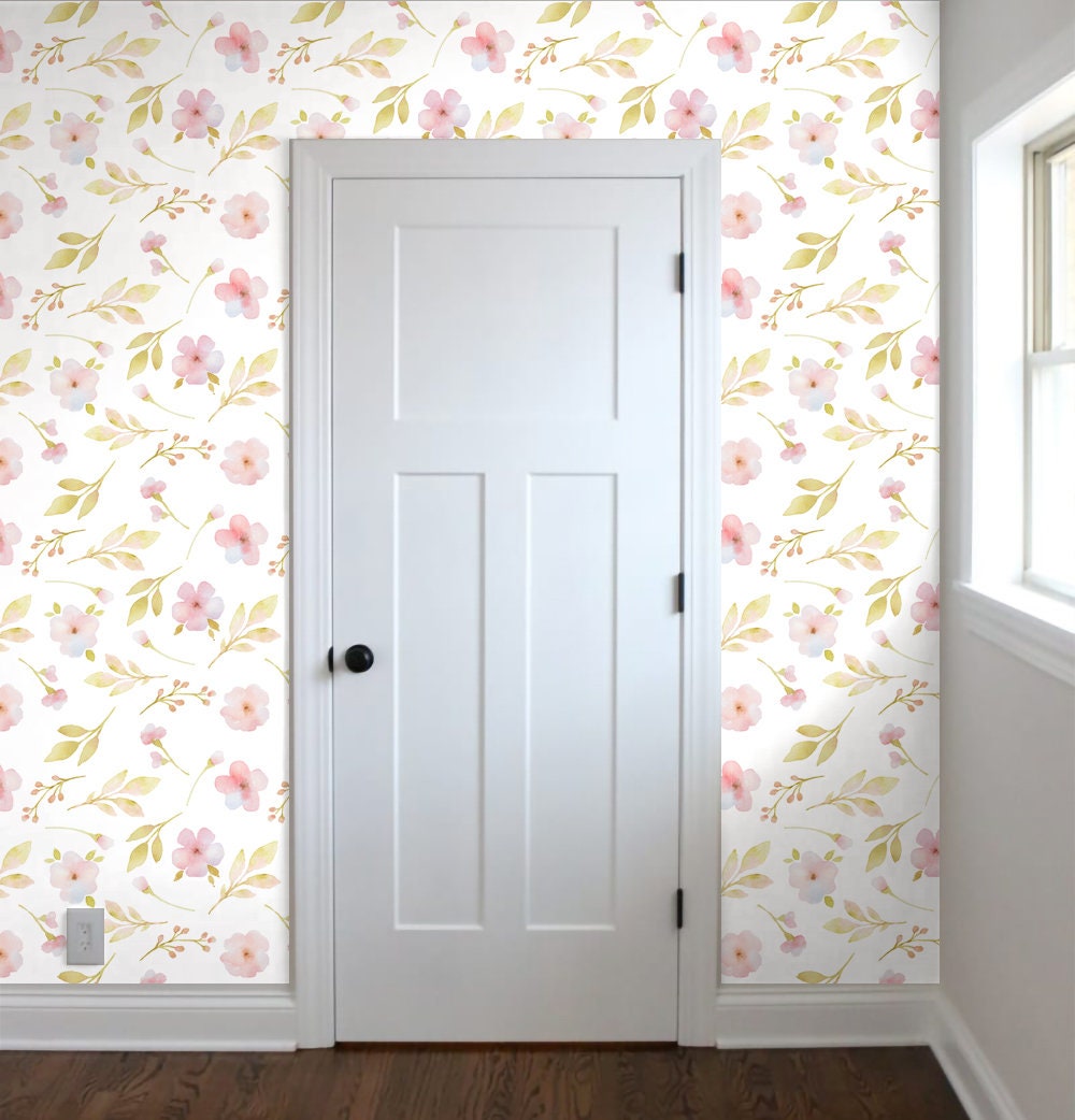 Small Flowers Wallpaper Peel and Stick, Watercolor Botanical Canvas Removable Wall Paper