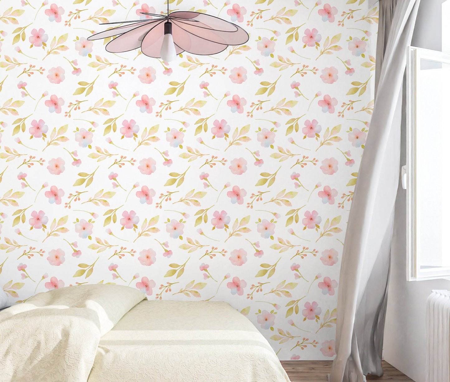 Small Flowers Wallpaper Peel and Stick, Watercolor Botanical Canvas Removable Wall Paper