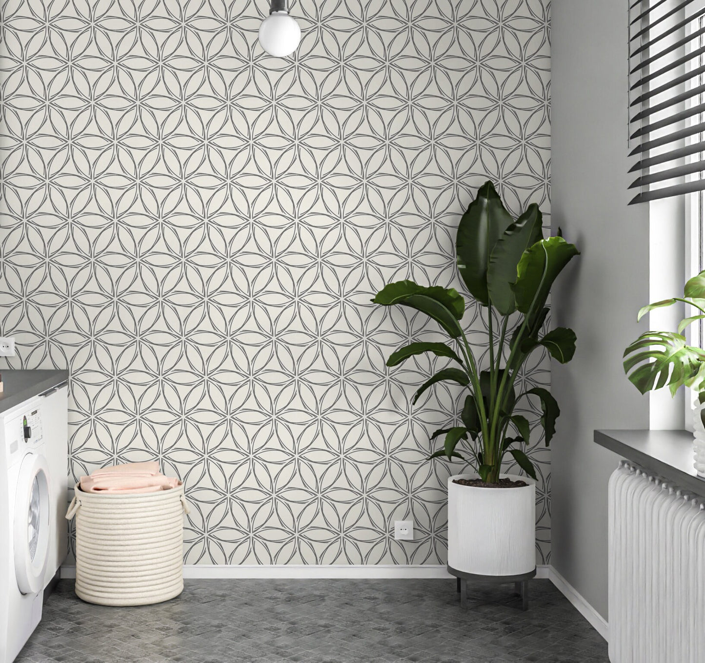 Geometric Petals Wallpaper Peel and Stick, Monochrome Textured Removable Wall Paper