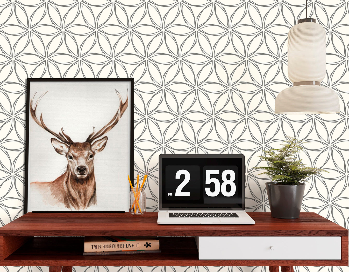Geometric Petals Wallpaper Peel and Stick, Monochrome Textured Removable Wall Paper