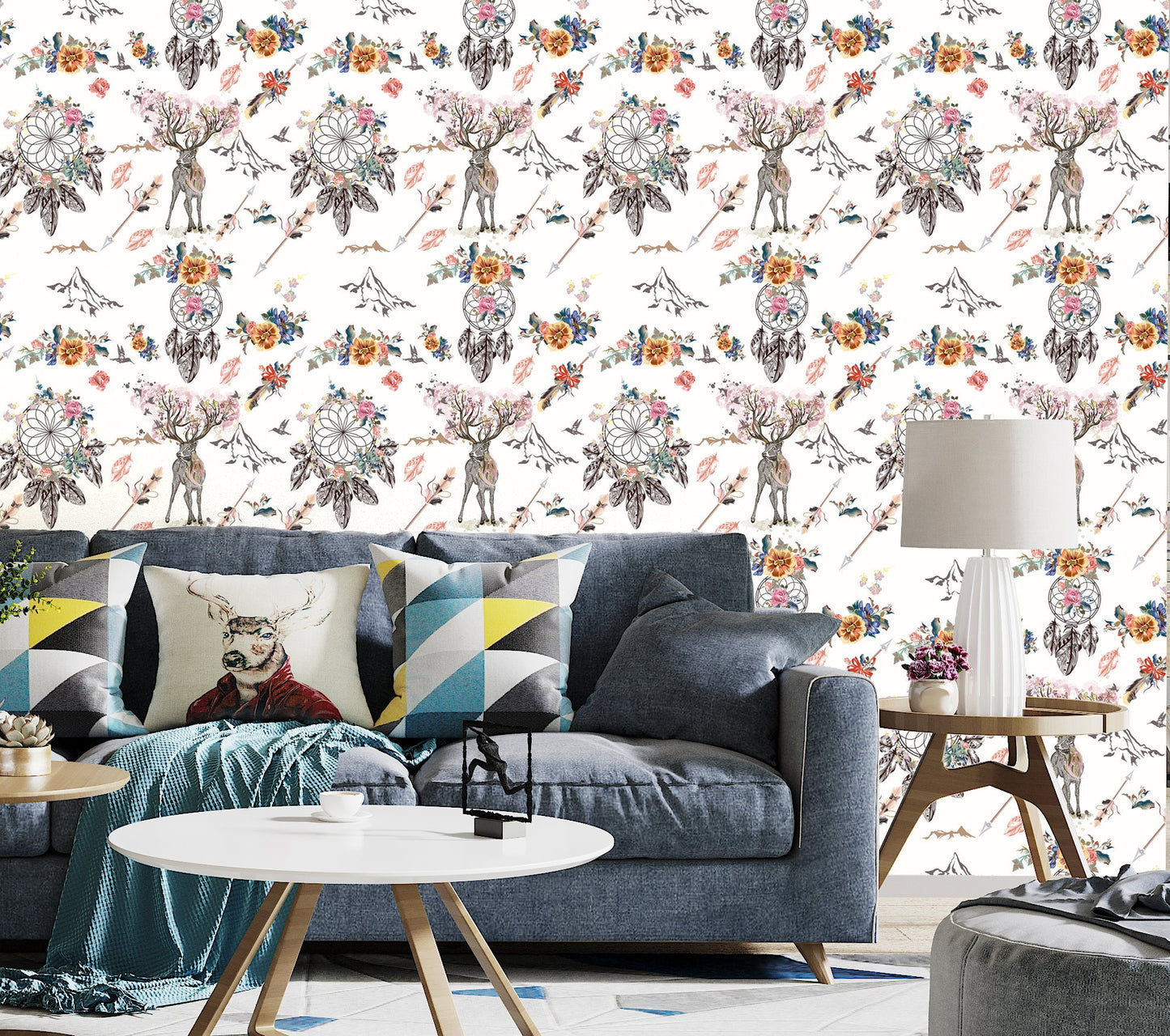 Dreamcatcher Wallpaper Peel and Stick, Boho Dear Canvas Removable Wall Paper