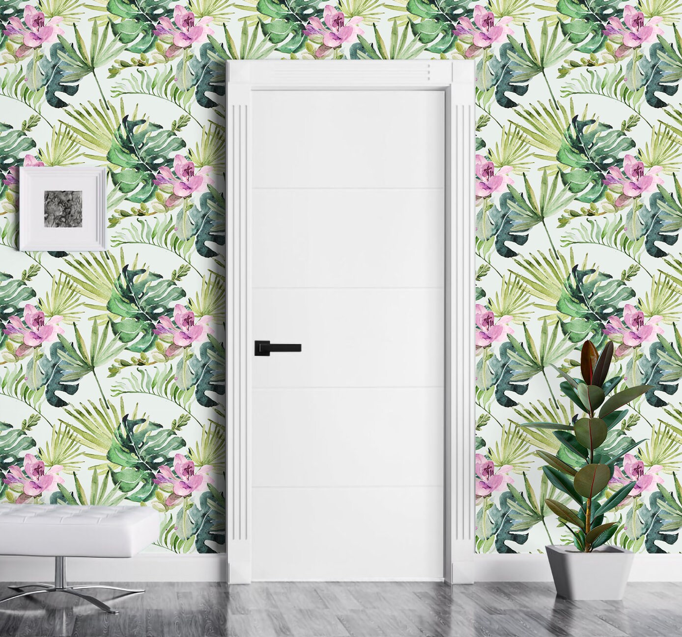 Monstera Wallpaper Peel and Stick, Waterolor Tropical Textured Removable Wall Paper