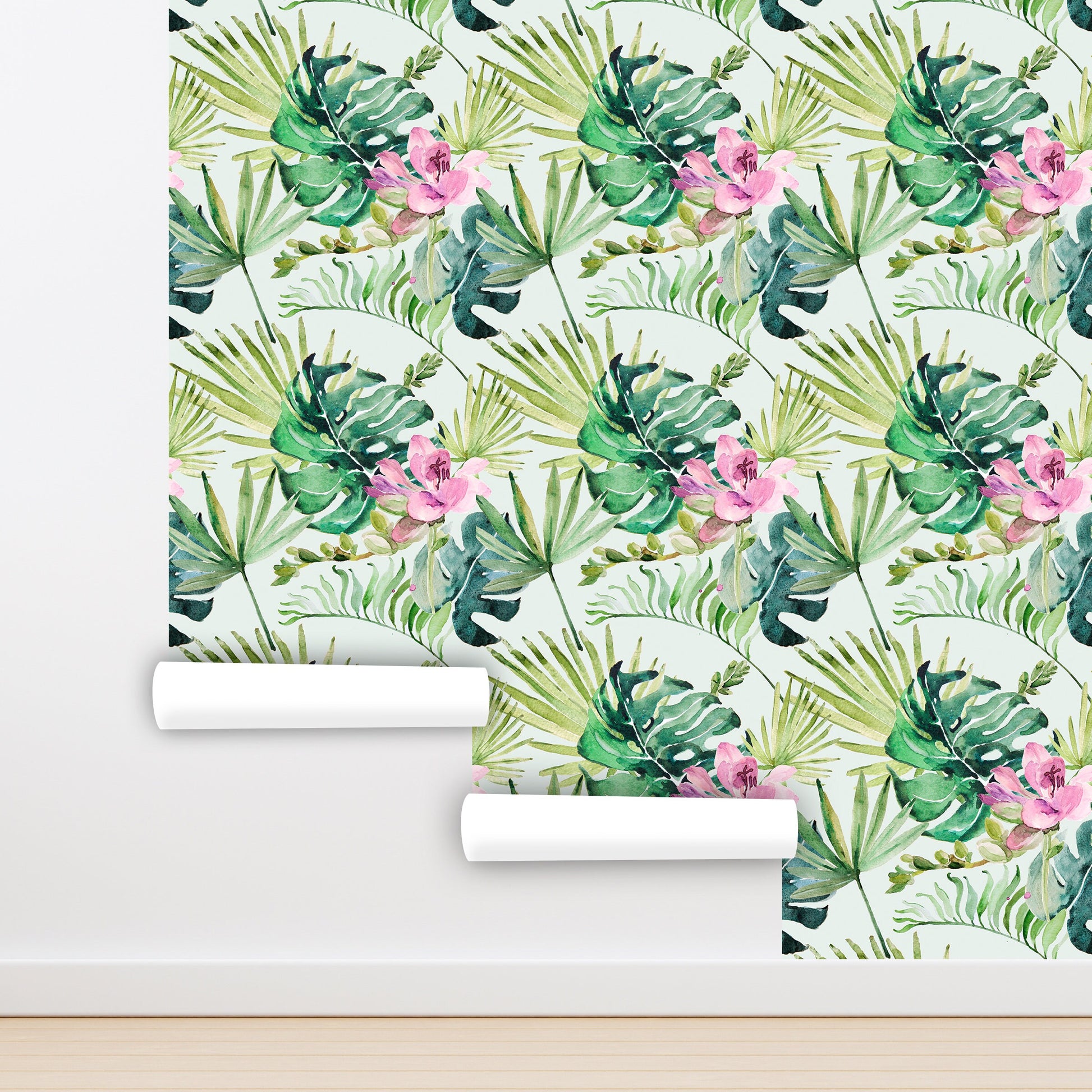 Monstera Wallpaper Peel and Stick, Waterolor Tropical Textured Removable Wall Paper
