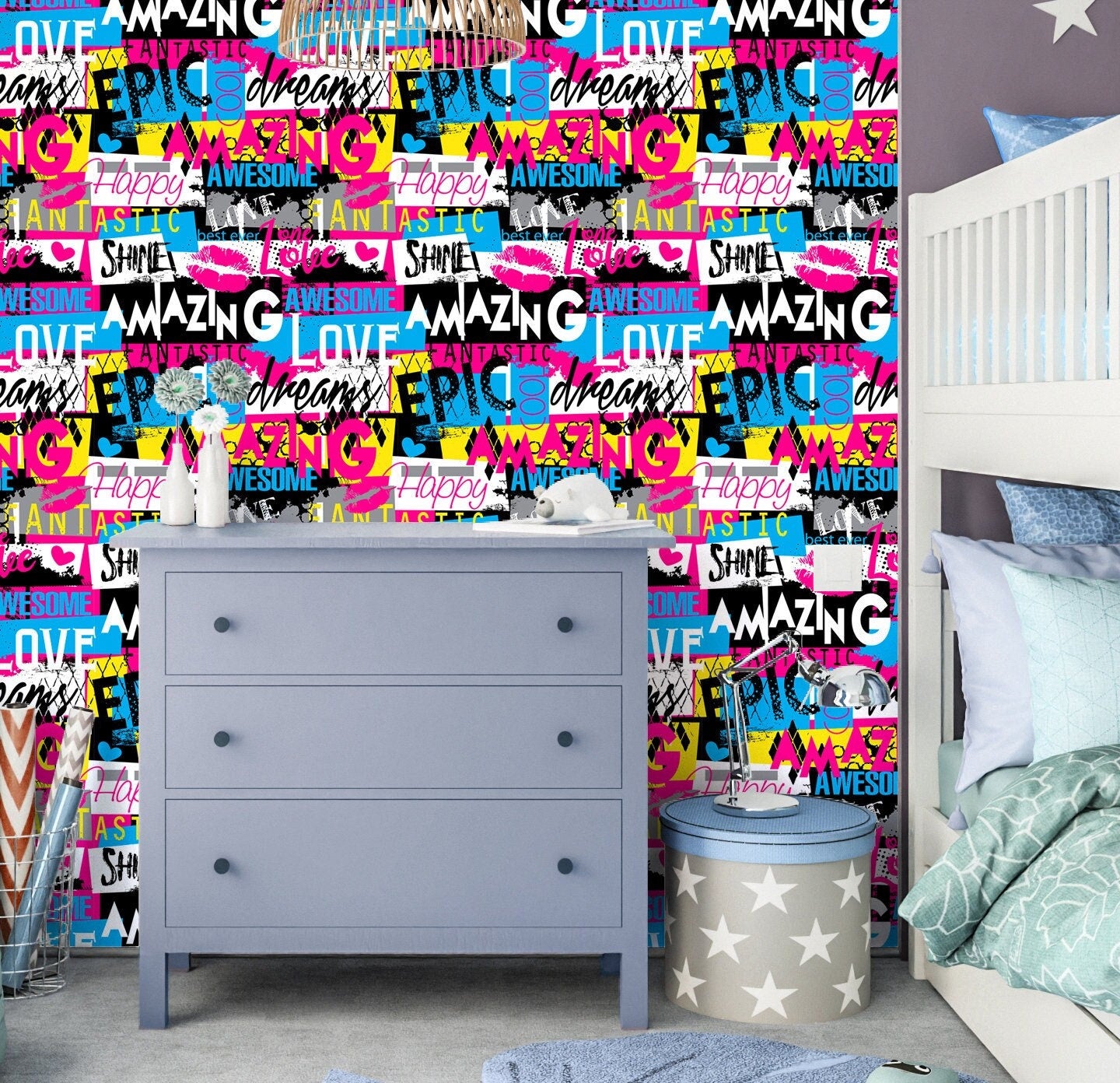 Fashion Wallpaper Peel and Stick, Cute Colorful Girls Removable Wall Paper