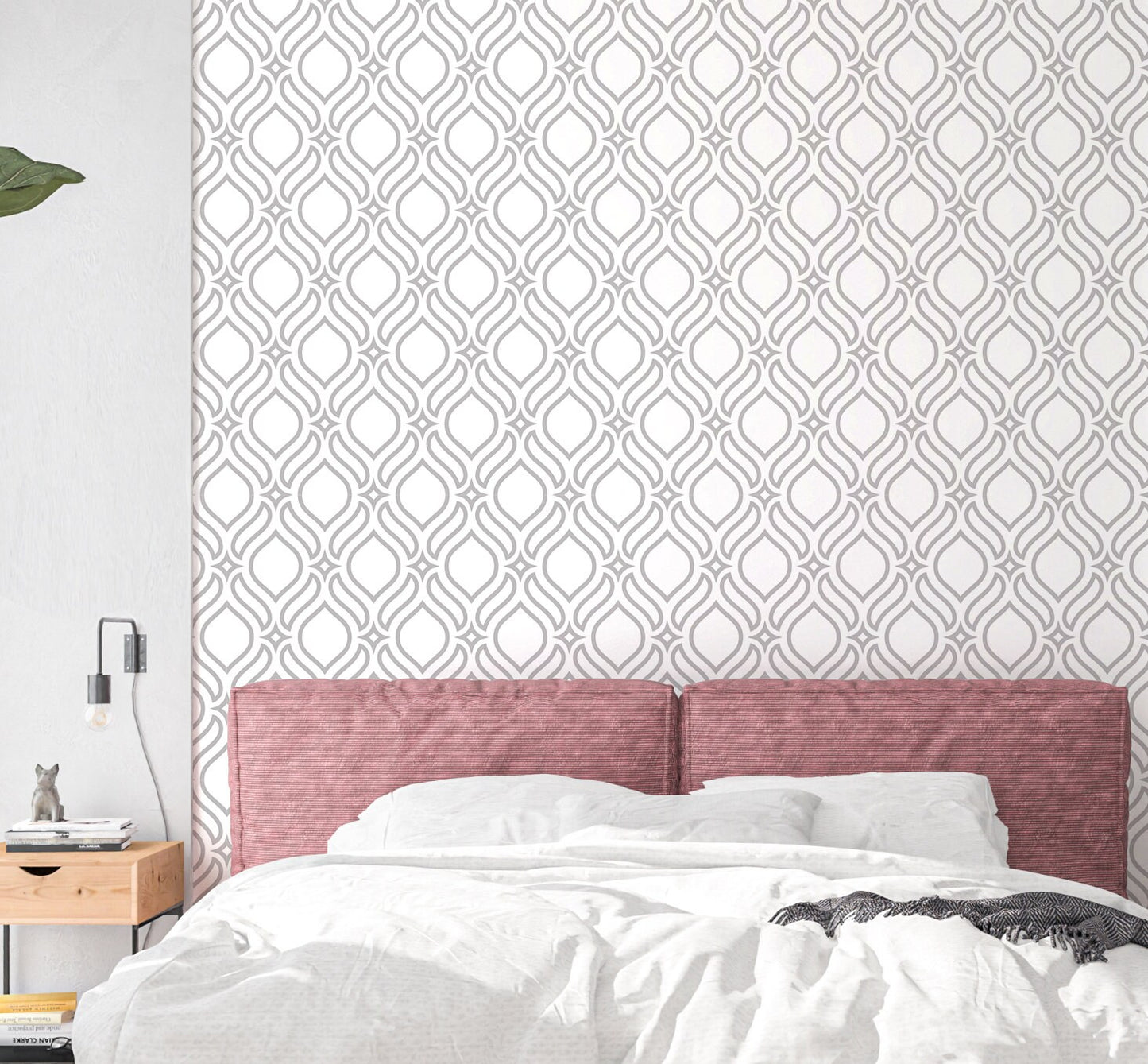 Neutral Oriental Wallpaper Peel and Stick, Arabesque Canvas Removable Wall Paper