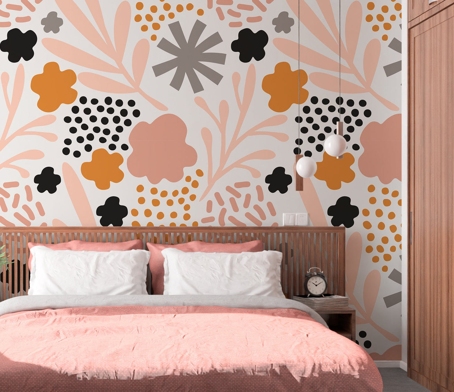 Abstract Flowers Wallpaper Peel and Stick, Beige Boho Canvas Removable Wall Paper