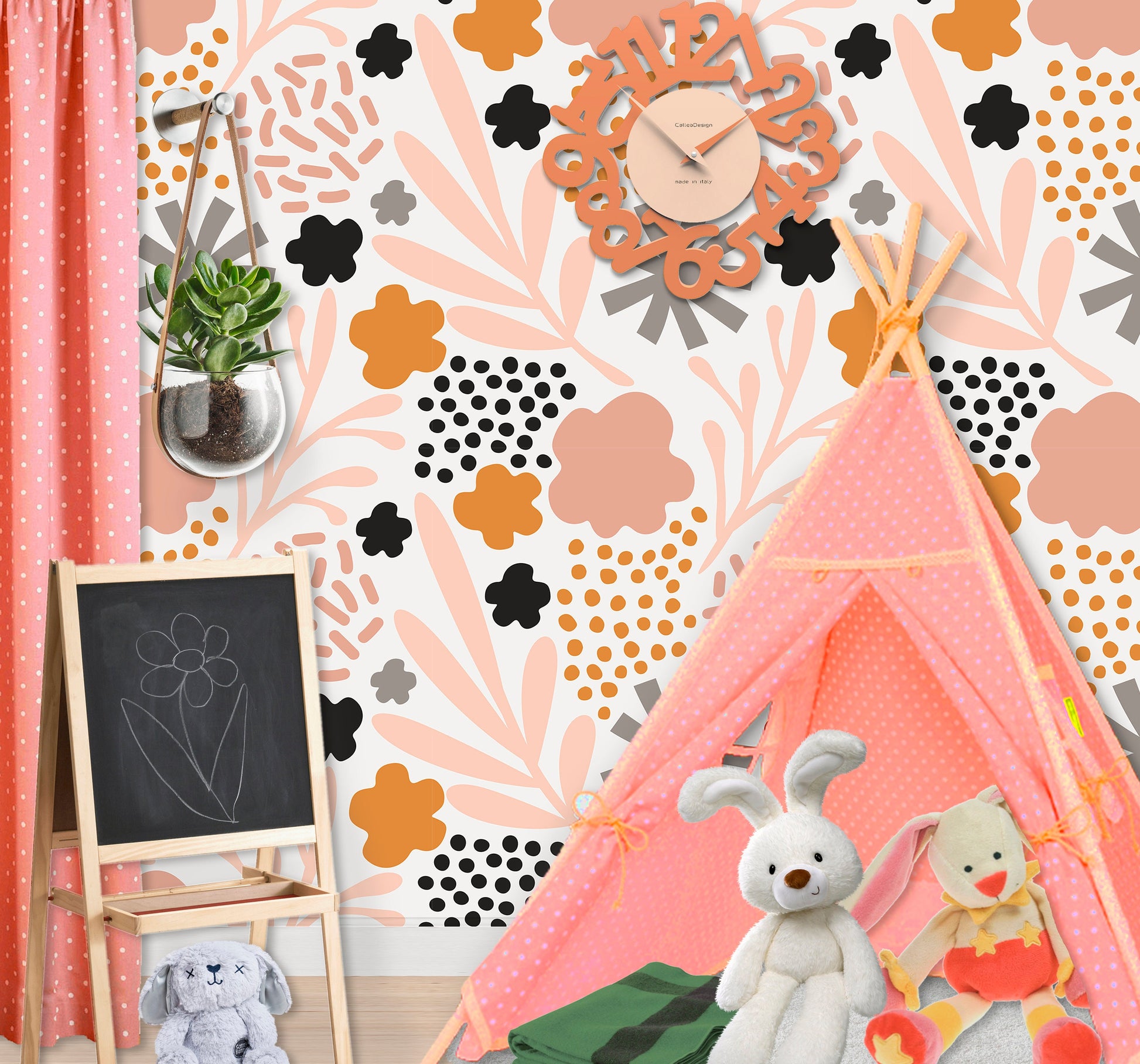 Abstract Flowers Wallpaper Peel and Stick, Beige Boho Canvas Removable Wall Paper