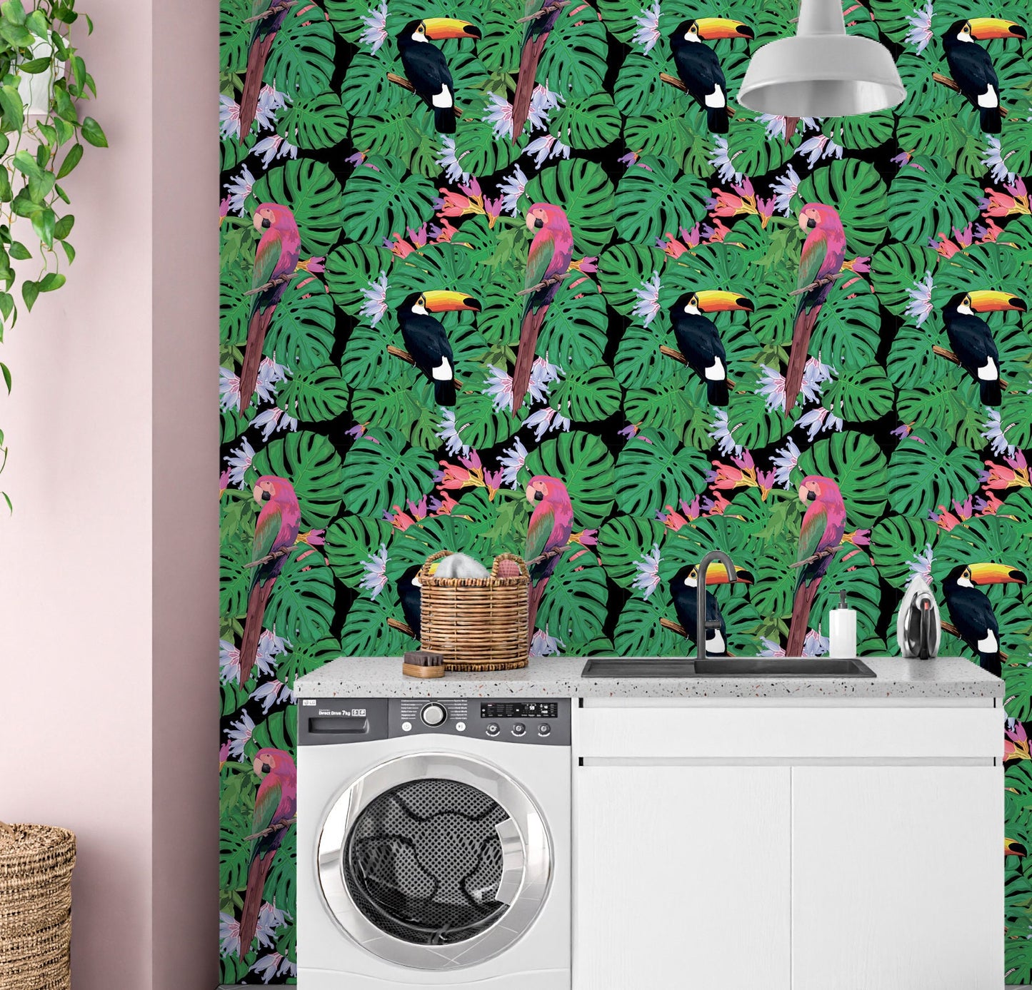 Parrot Wallpaper Peel and Stick, Colorful Tropical Canvas Removable Wall Paper