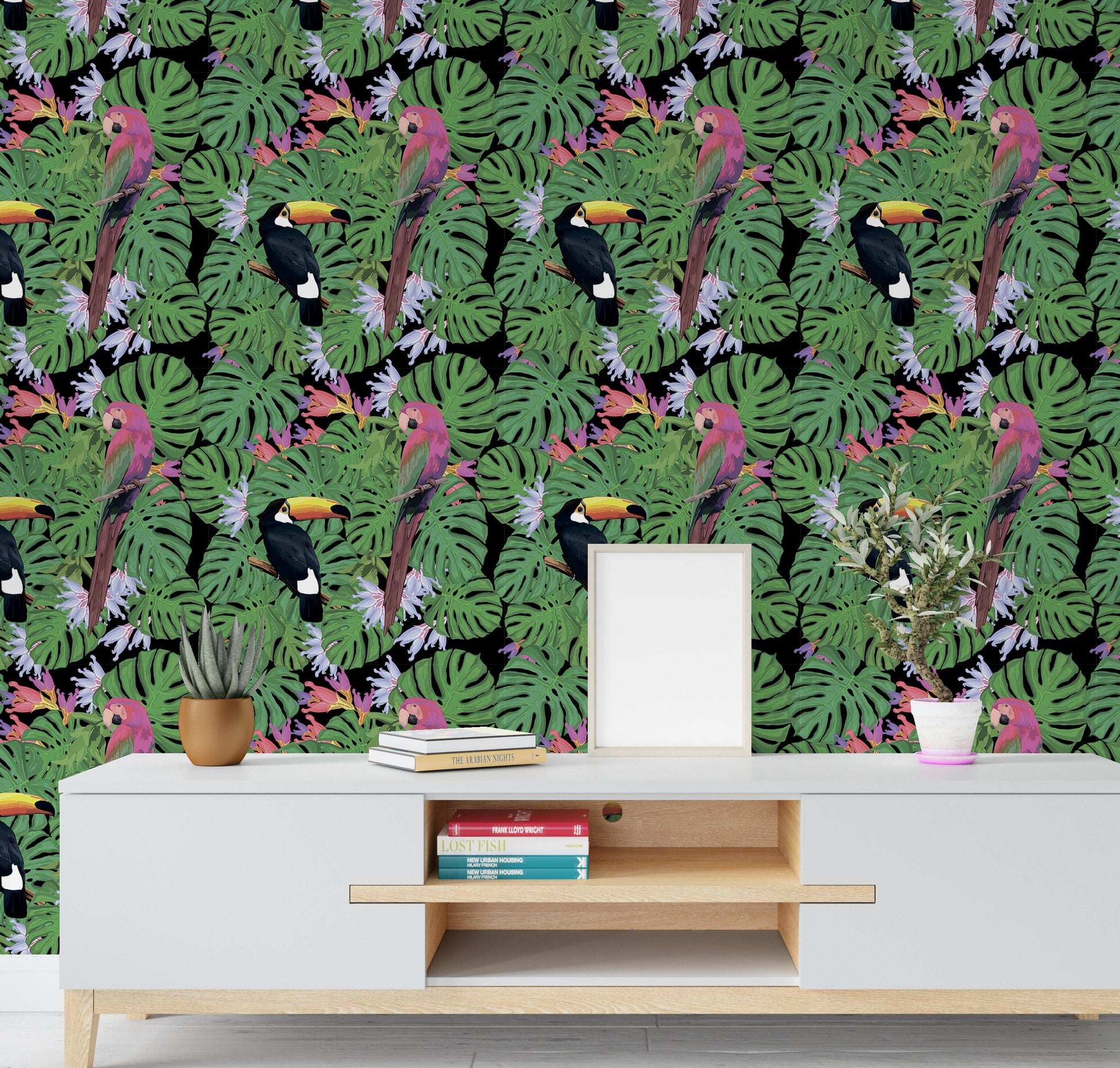 Parrot Wallpaper Peel and Stick, Colorful Tropical Canvas Removable Wall Paper