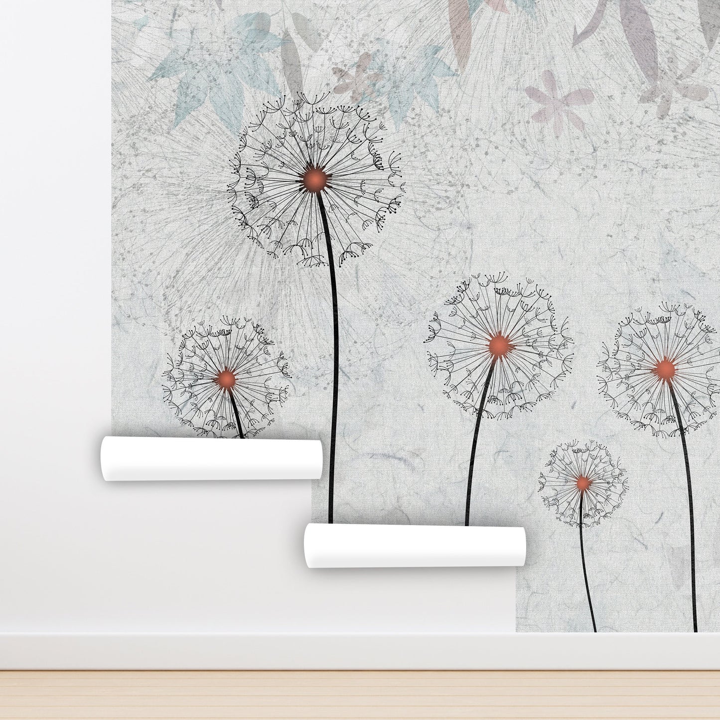Dandelion Wallpaper Peel and Stick, Gray Botanical Mural Canvas Removable Wall Paper