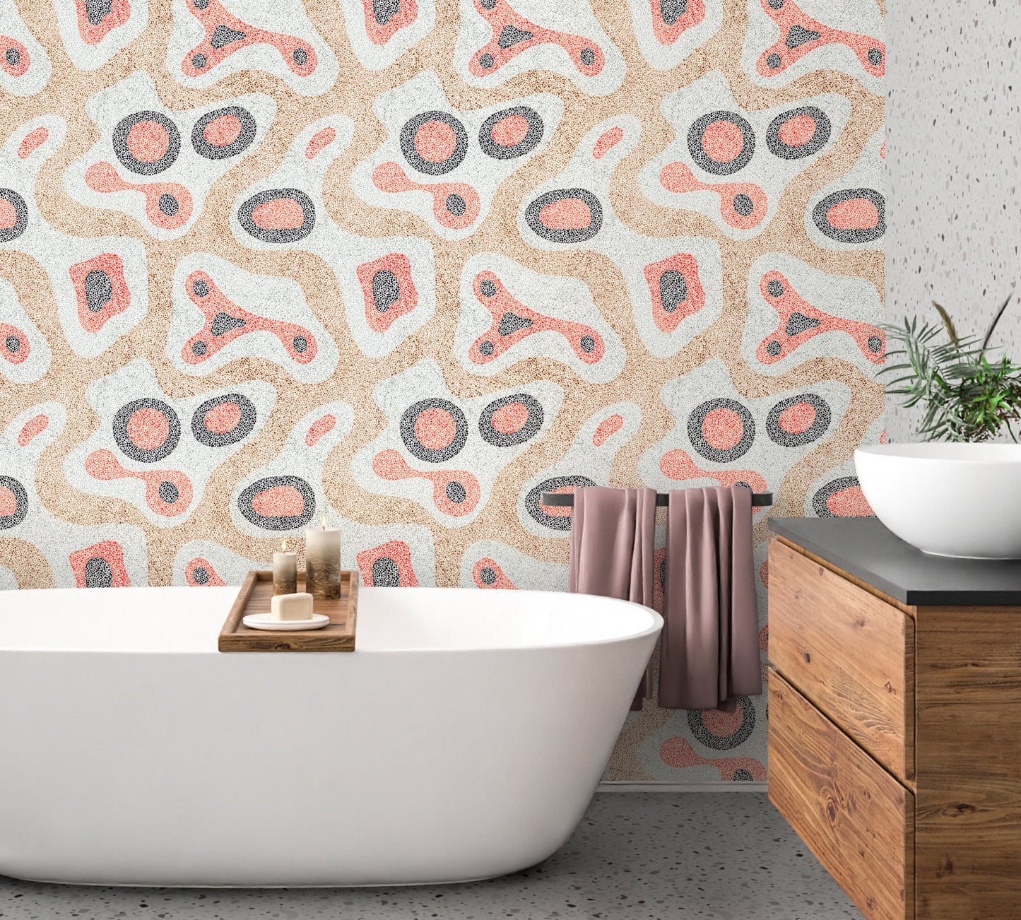 Terrazzo Wallpaper Peel and Stick, Abstract Textured Removable Wall Paper