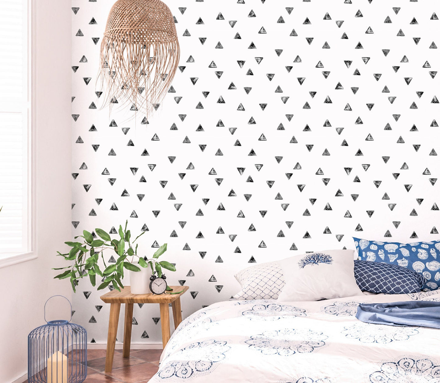 Triangle Wallpaper Peel and Stick, Black and White Geometric Canvas Removable Wall Paper