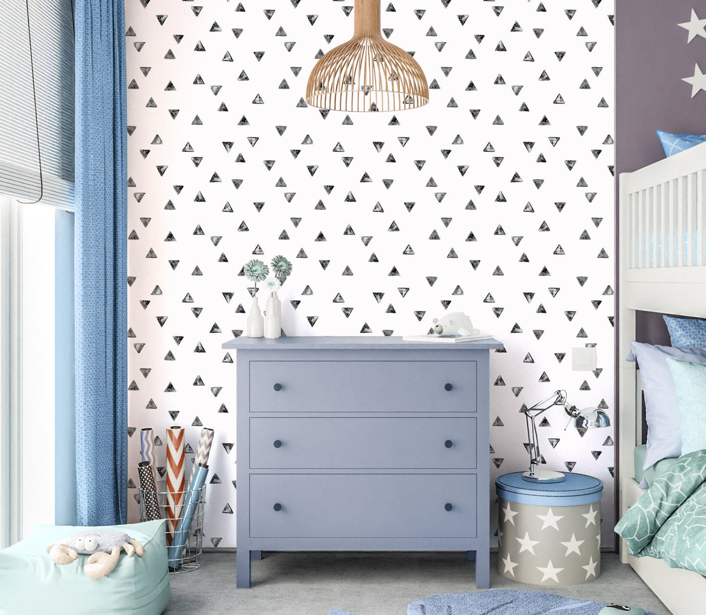 Triangle Wallpaper Peel and Stick, Black and White Geometric Canvas Removable Wall Paper