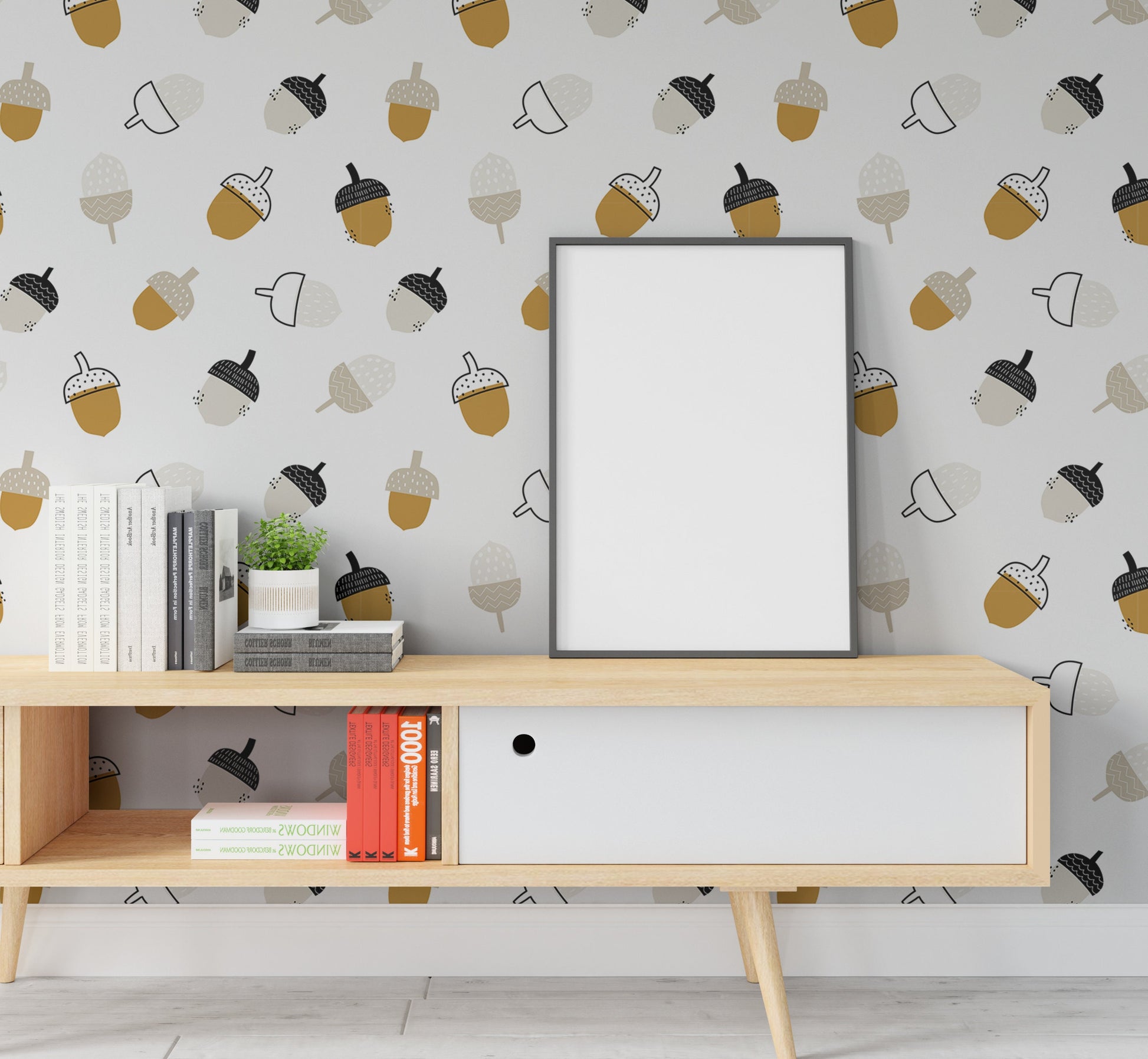Acorns Leaves Wallpaper Peel and Stick, Fun Kids Room Removable Wall Paper