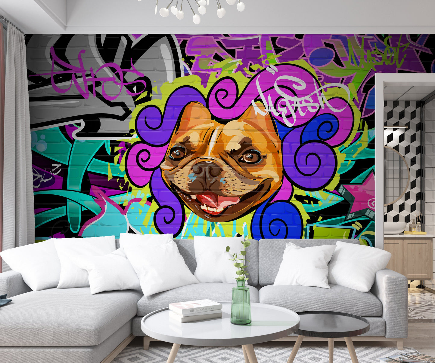 Graffiti Wallpaper Peel and Stick, Colorful Dog Street Art Removable Wall Paper