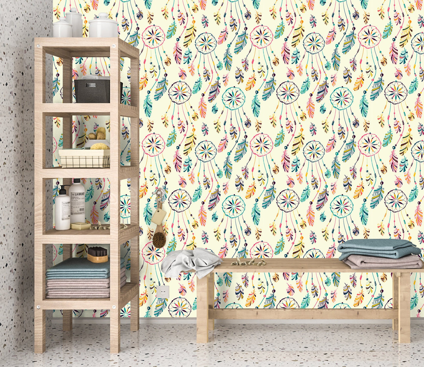 Dream Catcher Wallpaper Peel and Stick, Boho Feather Canvas Removable Wall Paper