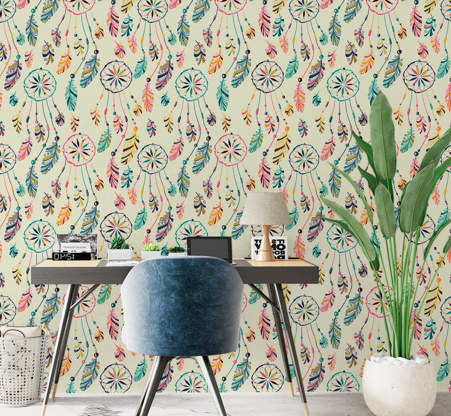 Dream Catcher Wallpaper Peel and Stick, Boho Feather Canvas Removable Wall Paper