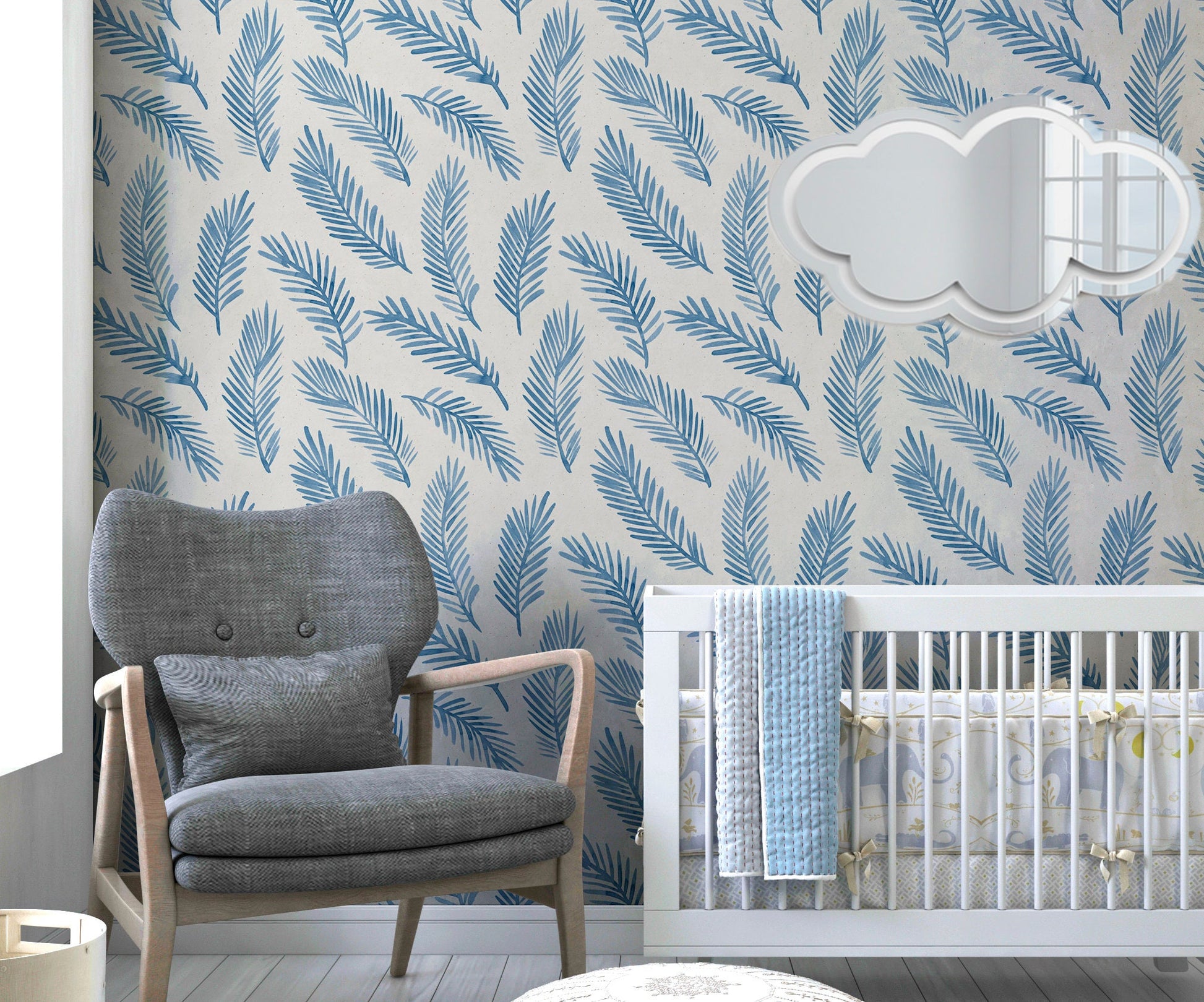 Palm Leaf Wallpaper Peel and Stick, Blue Feather Canvas Removable Wall Paper