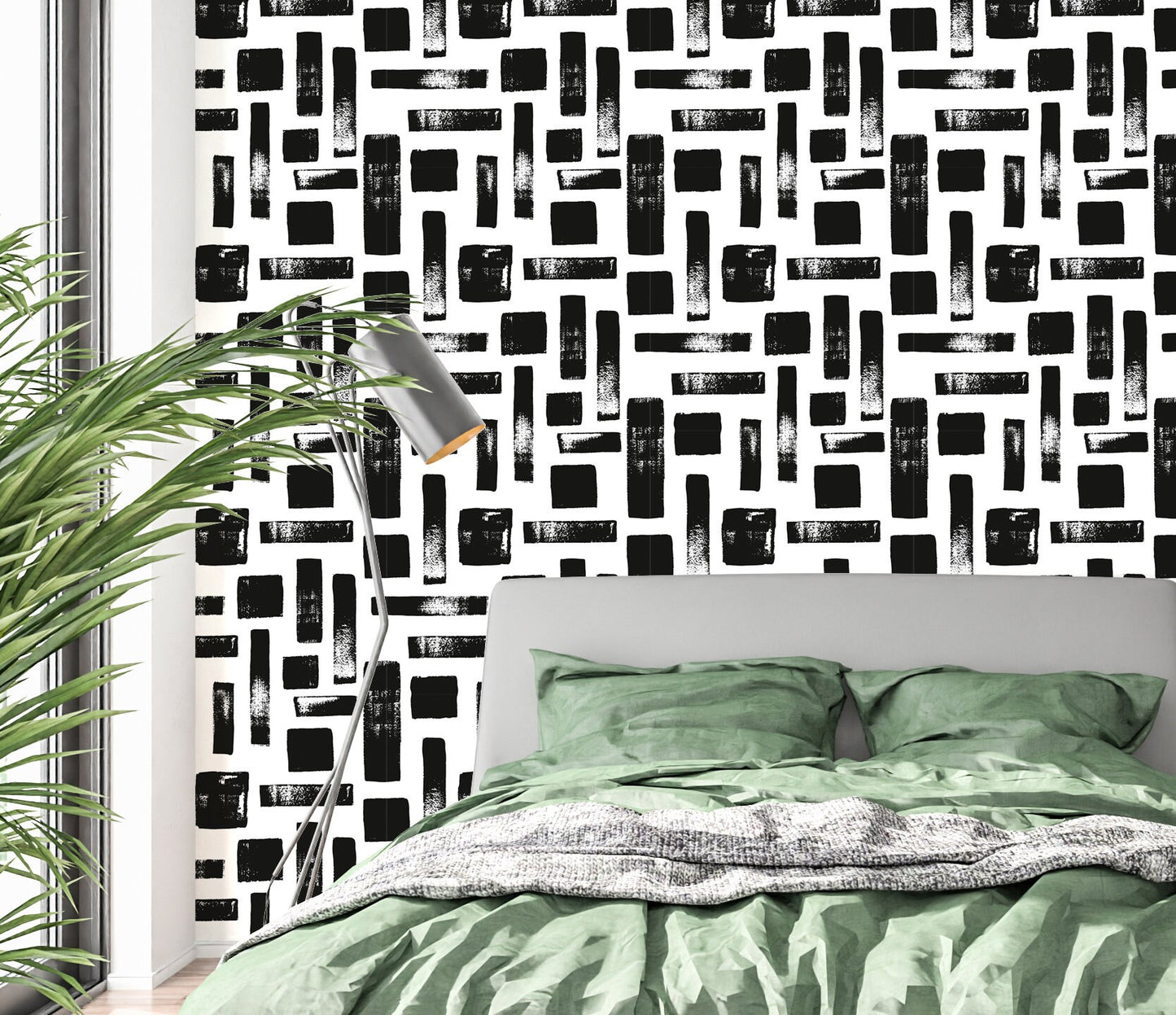 Brush Stroke Wallpaper Peel and Stick, Black and White Geometric Textured Removable Wall Paper
