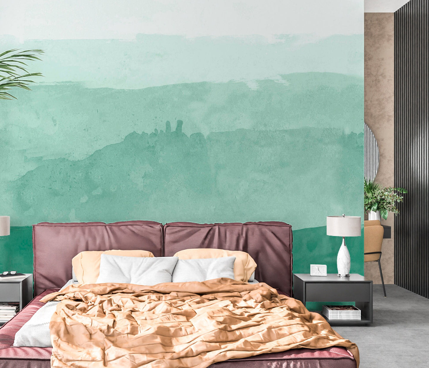Green Watercolor Wallpaper Peel and Stick, Abstract Grunge Canvas Removable Wall Paper