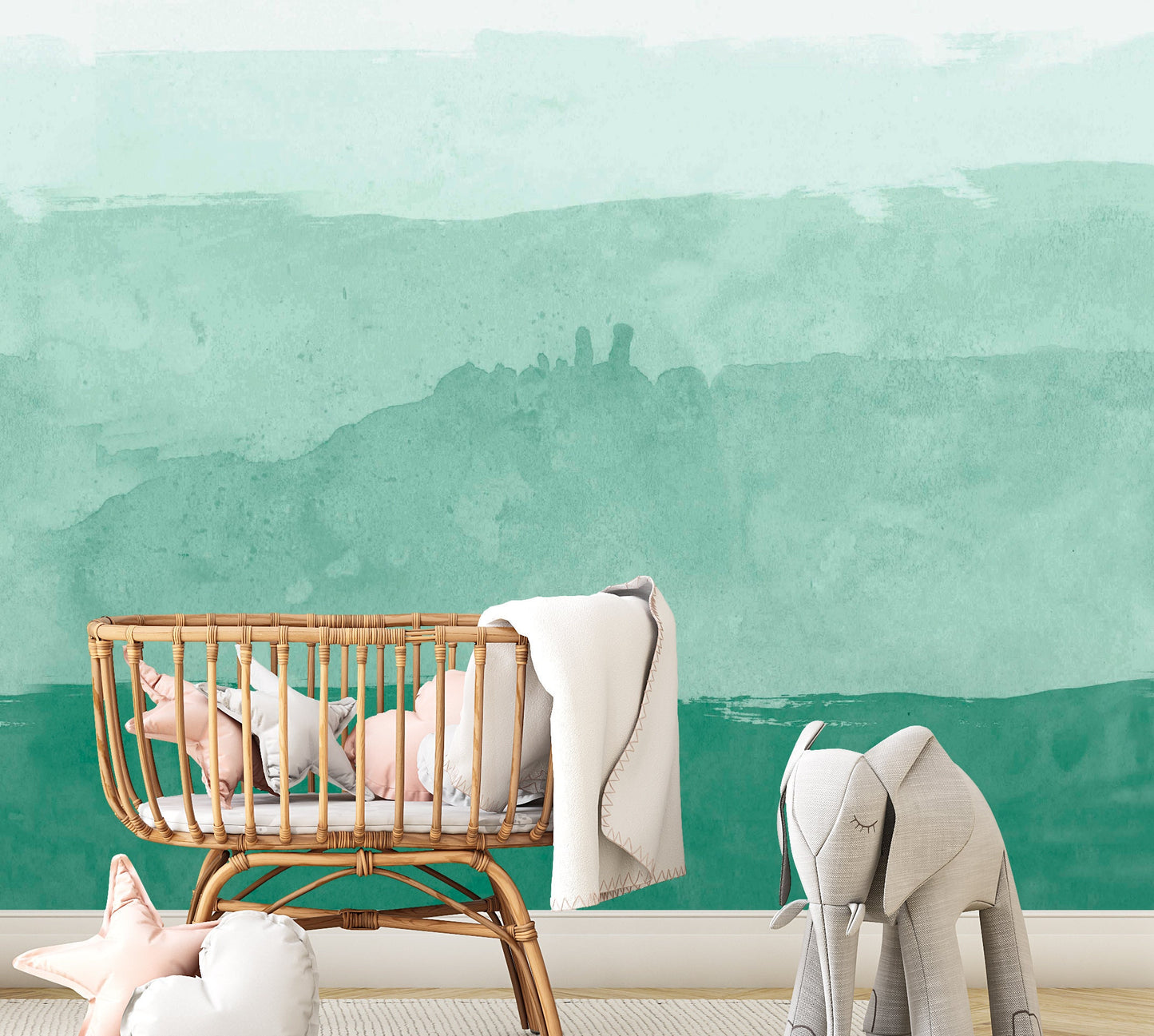 Green Watercolor Wallpaper Peel and Stick, Abstract Grunge Canvas Removable Wall Paper