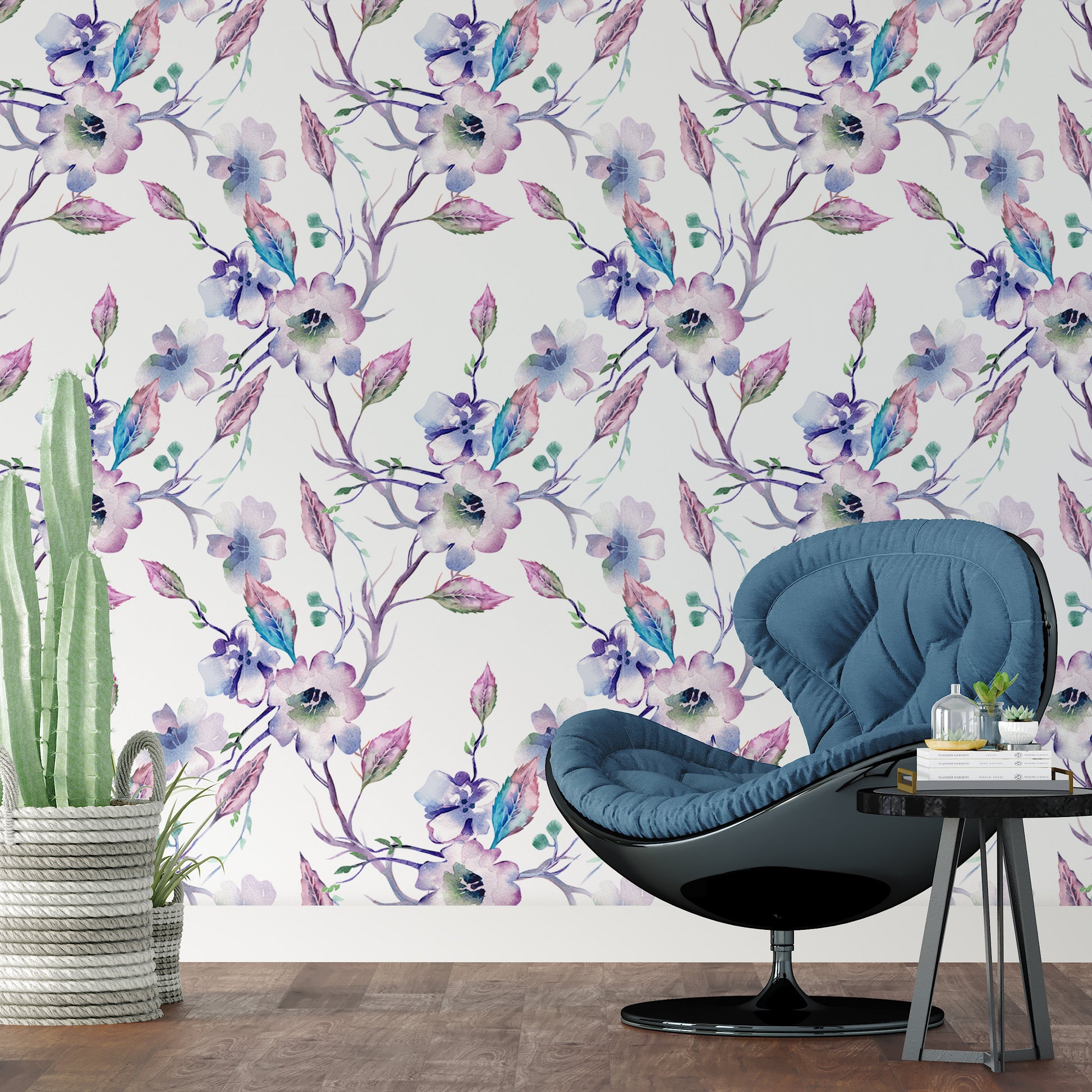 Apple Tree Branches Wallpaper Peel and Stick, Purple Blossom Canvas Removable Wall Paper