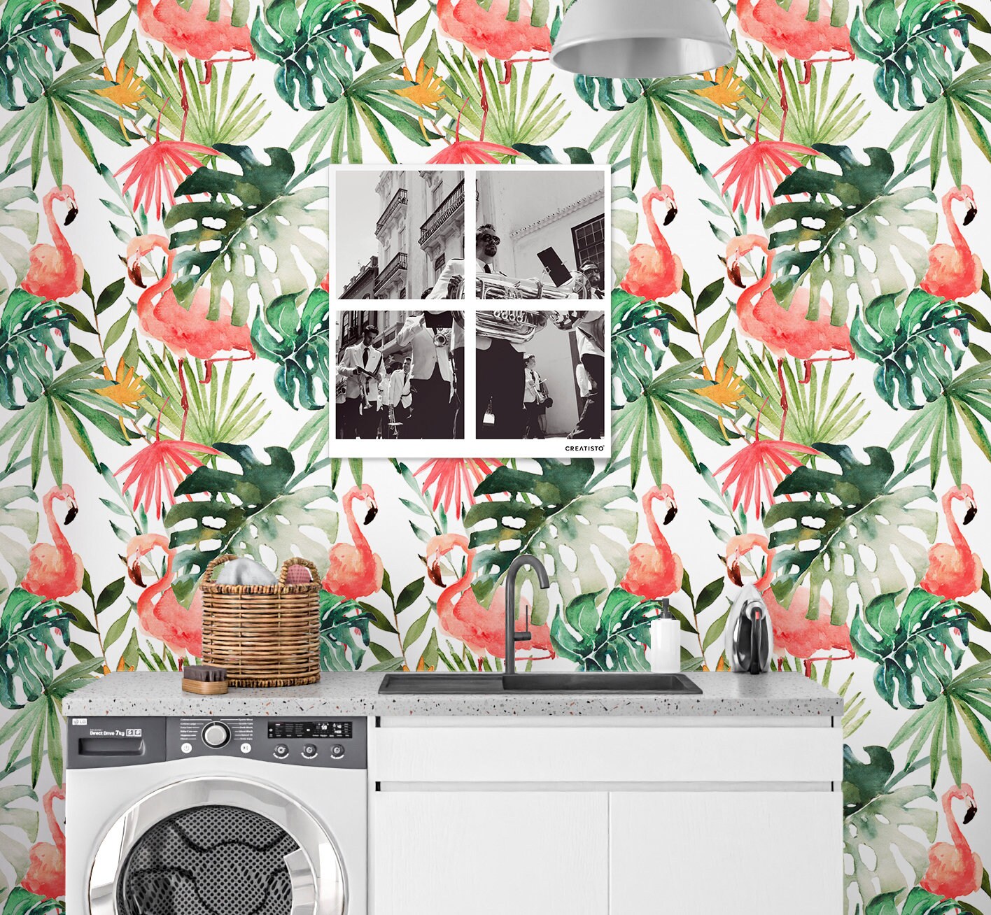 Flamigo Wallpaper Peel and Stick, Tropical Palm Leaves Canvas Removable Wall Paper