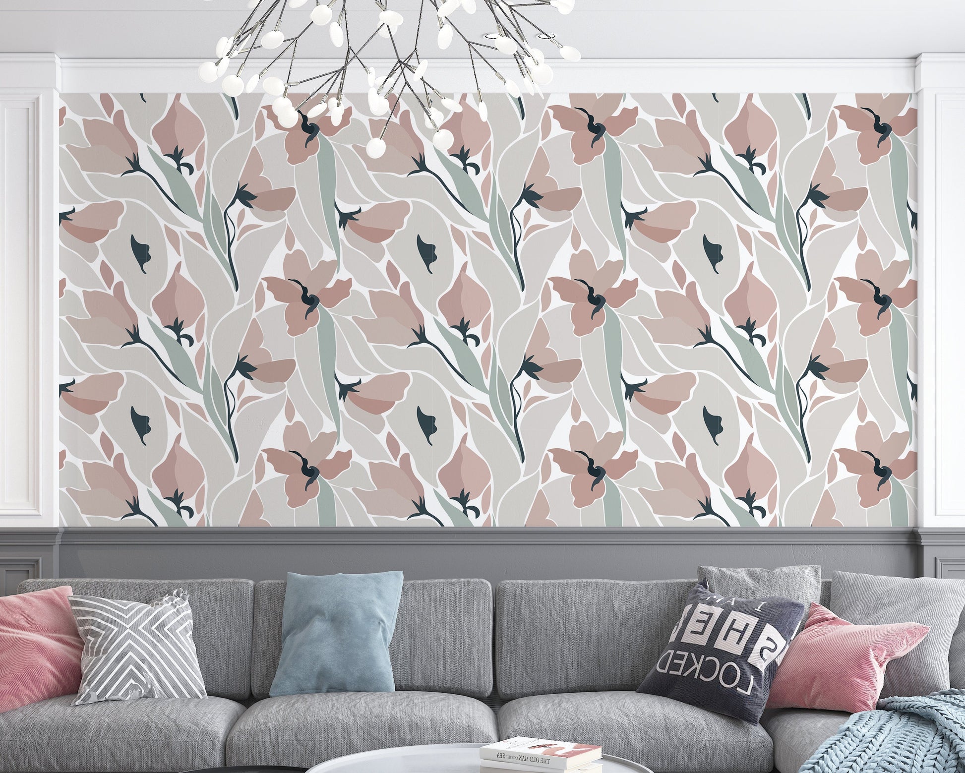 Abstract Flowers Wallpaper Peel and Stick, 70s Boho Canvas Removable Wall Paper