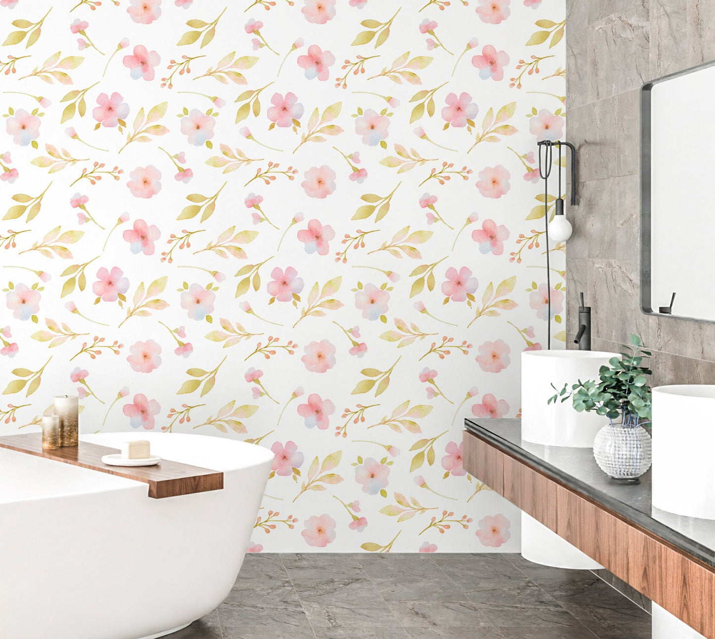 Small Flowers Wallpaper Peel and Stick, Watercolor Botanical Canvas Removable Wall Paper