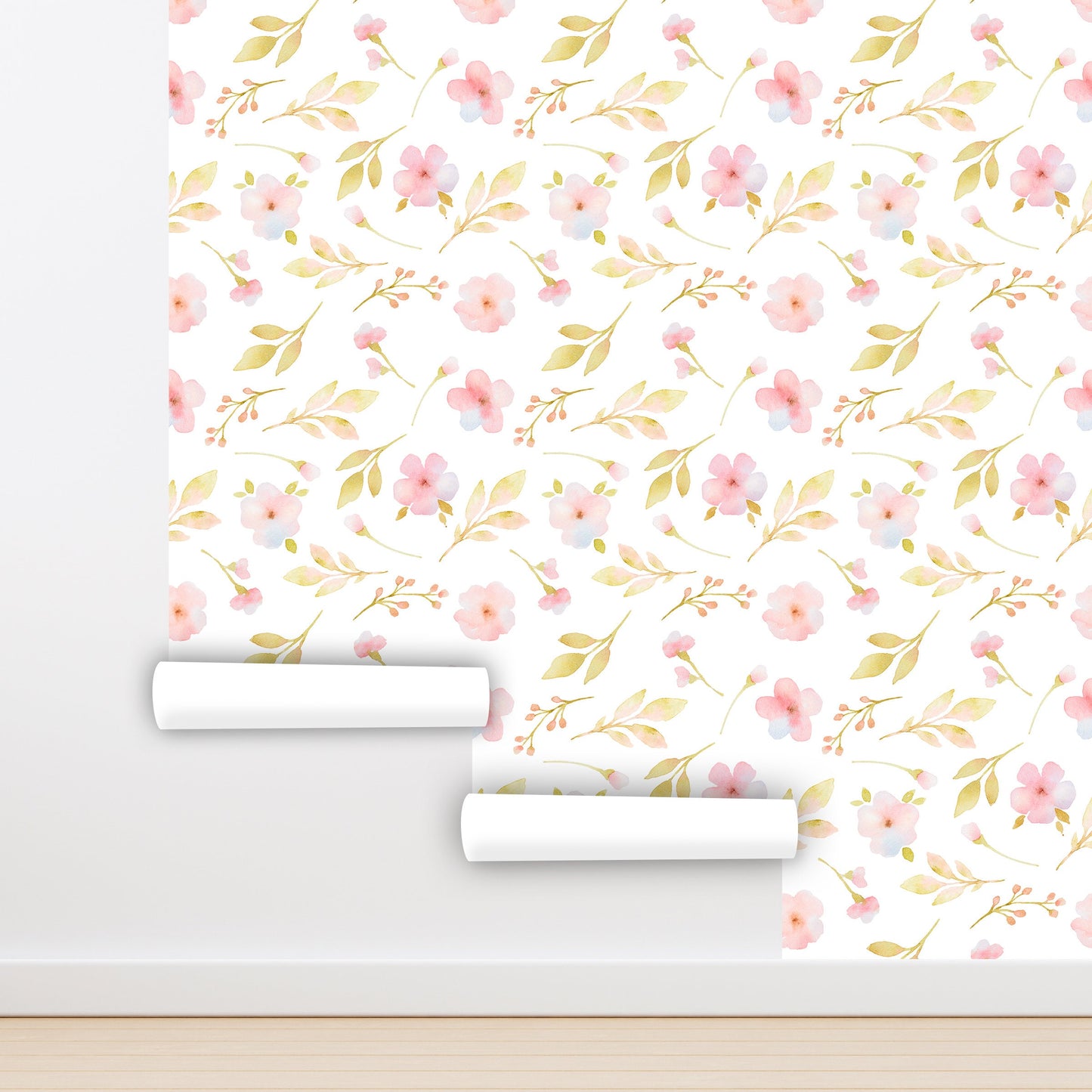 Small Flowers Wallpaper Peel and Stick, Watercolor Botanical Canvas Removable Wall Paper