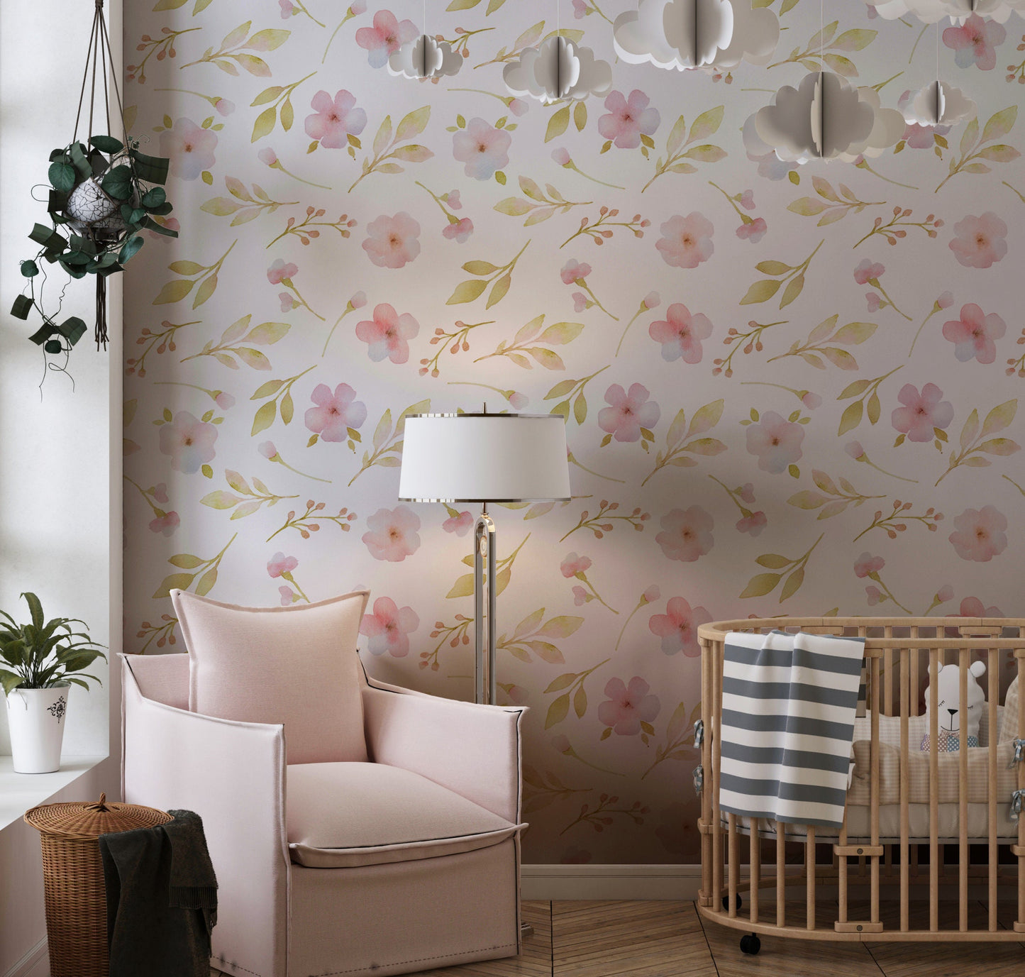 Small Flowers Wallpaper Peel and Stick, Watercolor Botanical Canvas Removable Wall Paper
