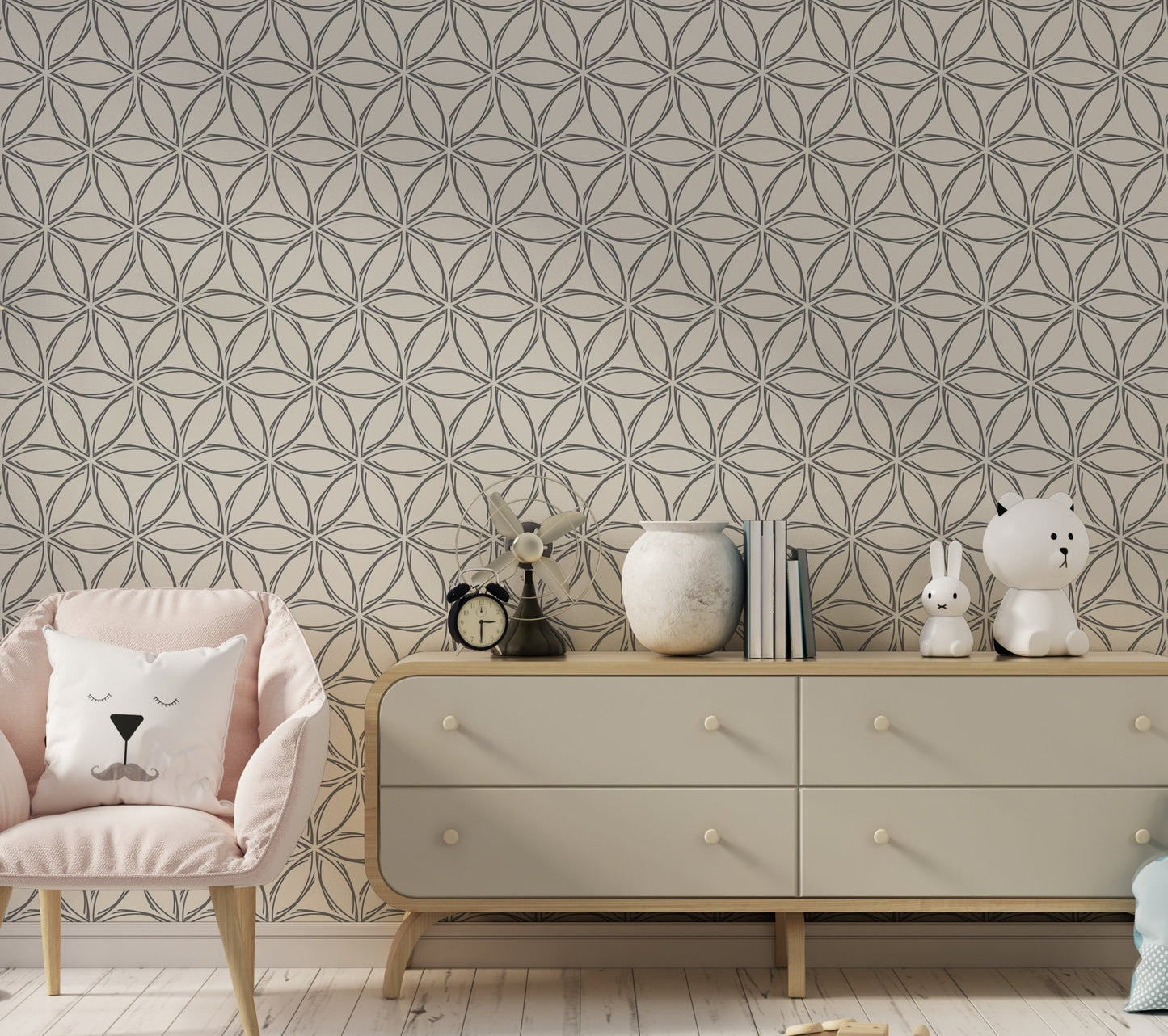 Geometric Petals Wallpaper Peel and Stick, Monochrome Textured Removable Wall Paper