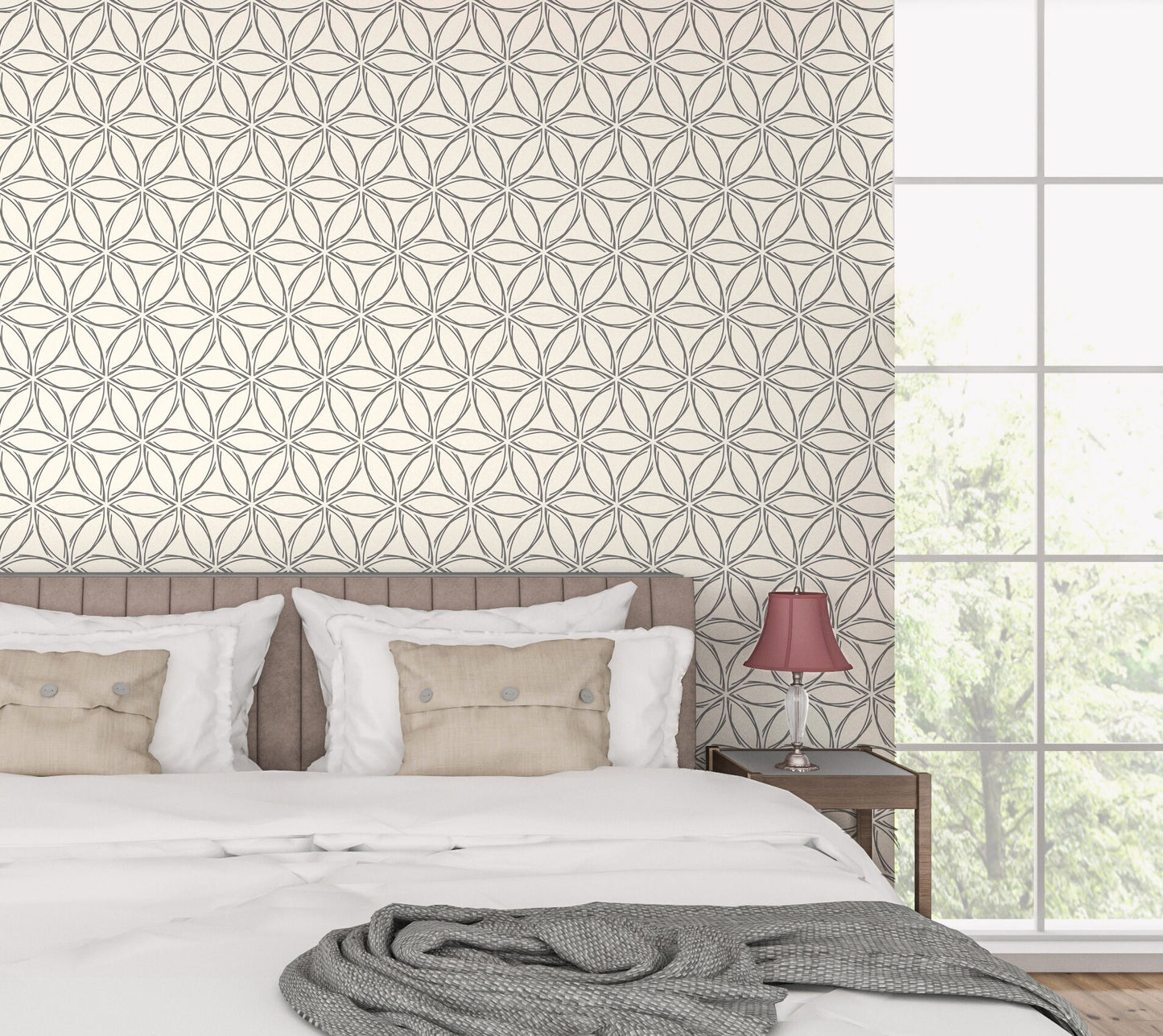 Geometric Petals Wallpaper Peel and Stick, Monochrome Textured Removable Wall Paper