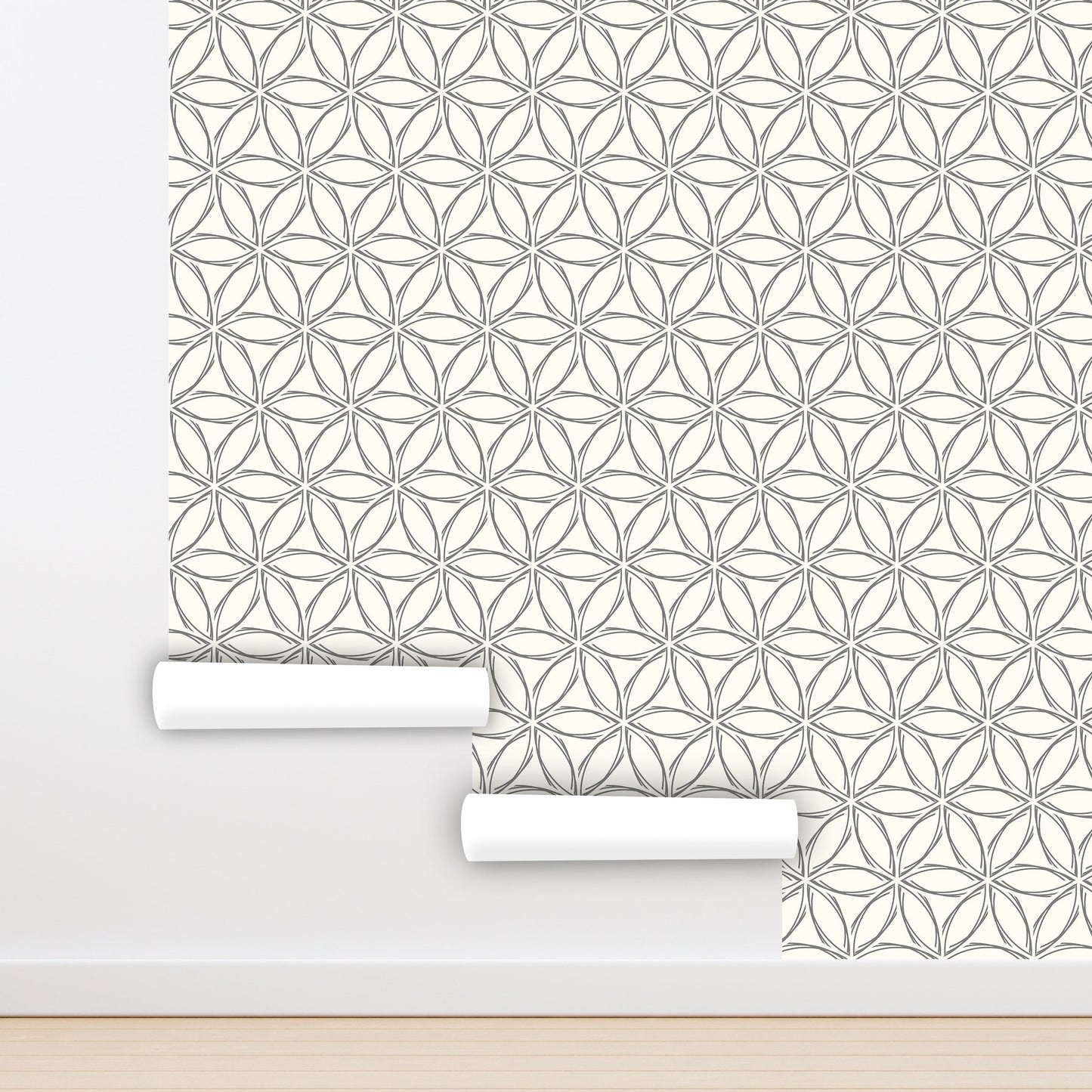 Geometric Petals Wallpaper Peel and Stick, Monochrome Textured Removable Wall Paper