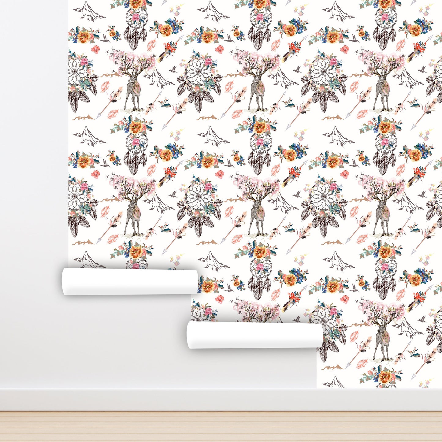 Dreamcatcher Wallpaper Peel and Stick, Boho Dear Canvas Removable Wall Paper