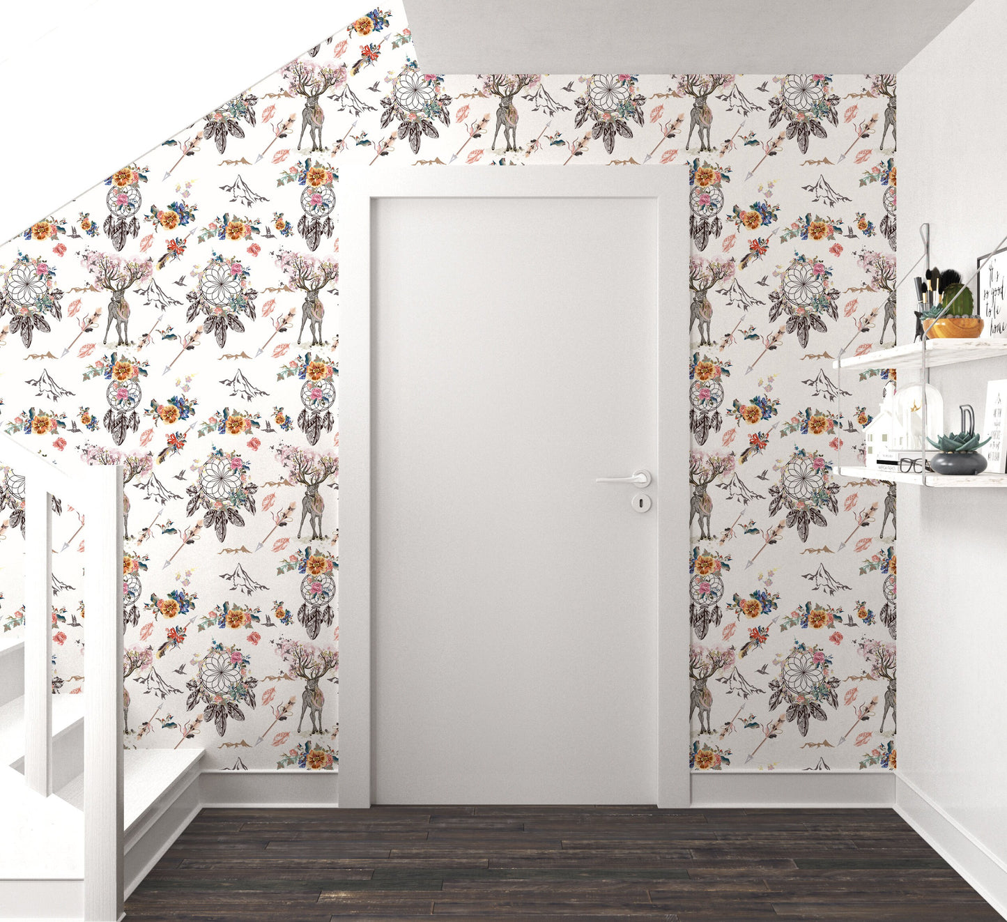 Dreamcatcher Wallpaper Peel and Stick, Boho Dear Canvas Removable Wall Paper