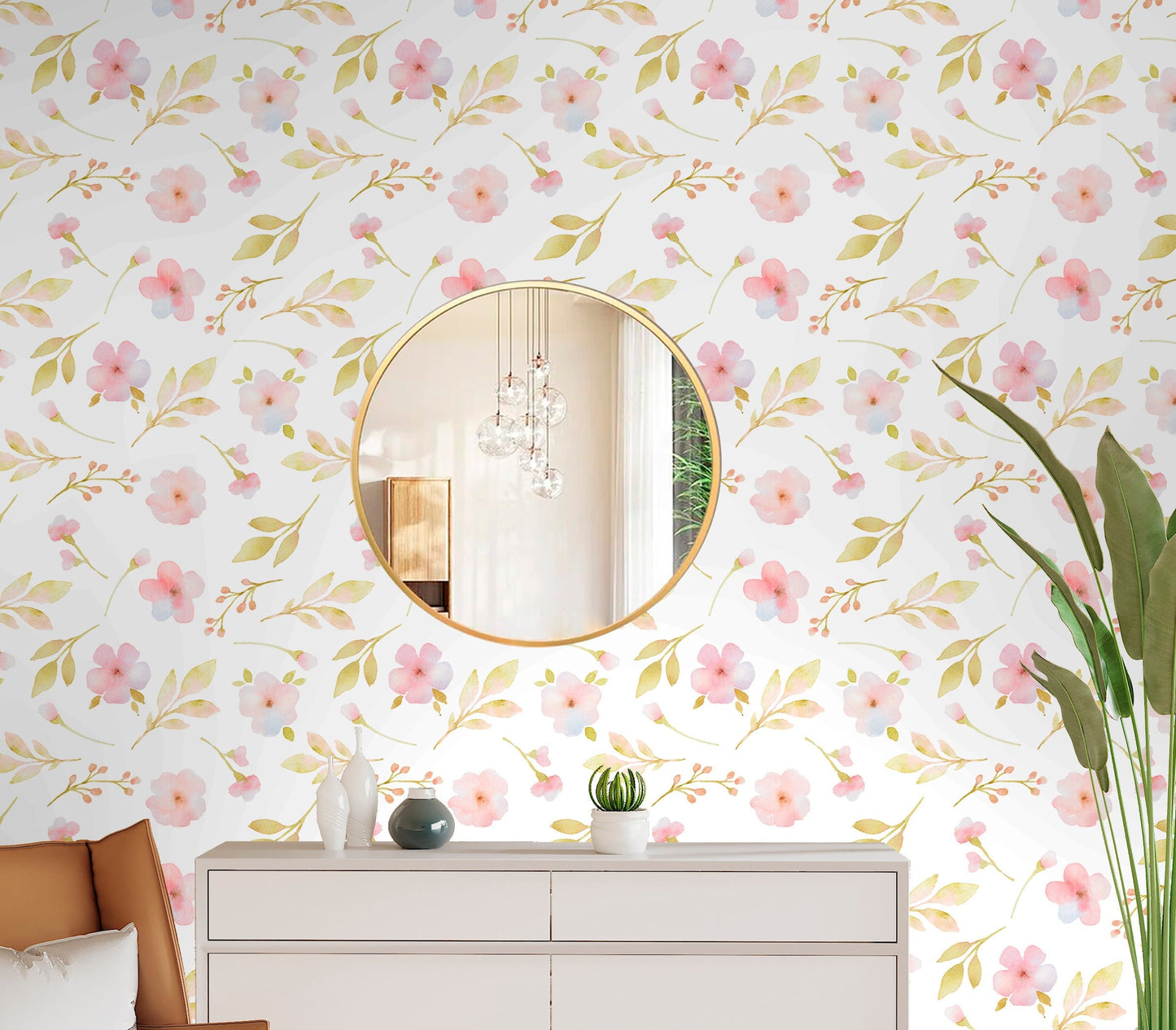 Small Flowers Wallpaper Peel and Stick, Watercolor Botanical Canvas Removable Wall Paper