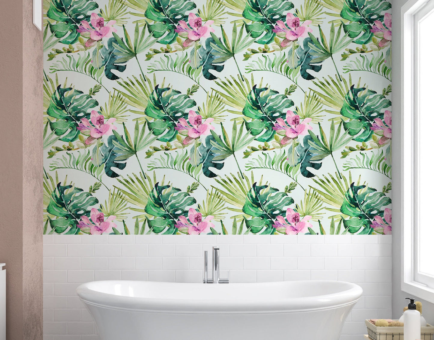 Monstera Wallpaper Peel and Stick, Waterolor Tropical Textured Removable Wall Paper