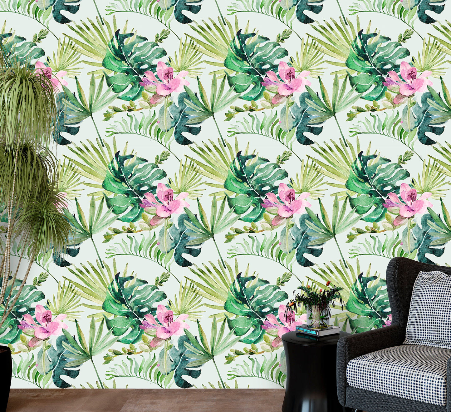Monstera Wallpaper Peel and Stick, Waterolor Tropical Textured Removable Wall Paper