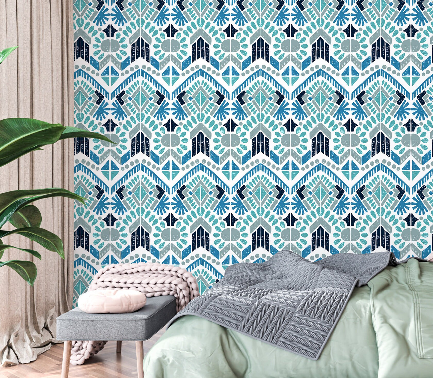 Aztec Wallpaper Peel and Stick, Tribal Ornament Textured Removable Wall Paper