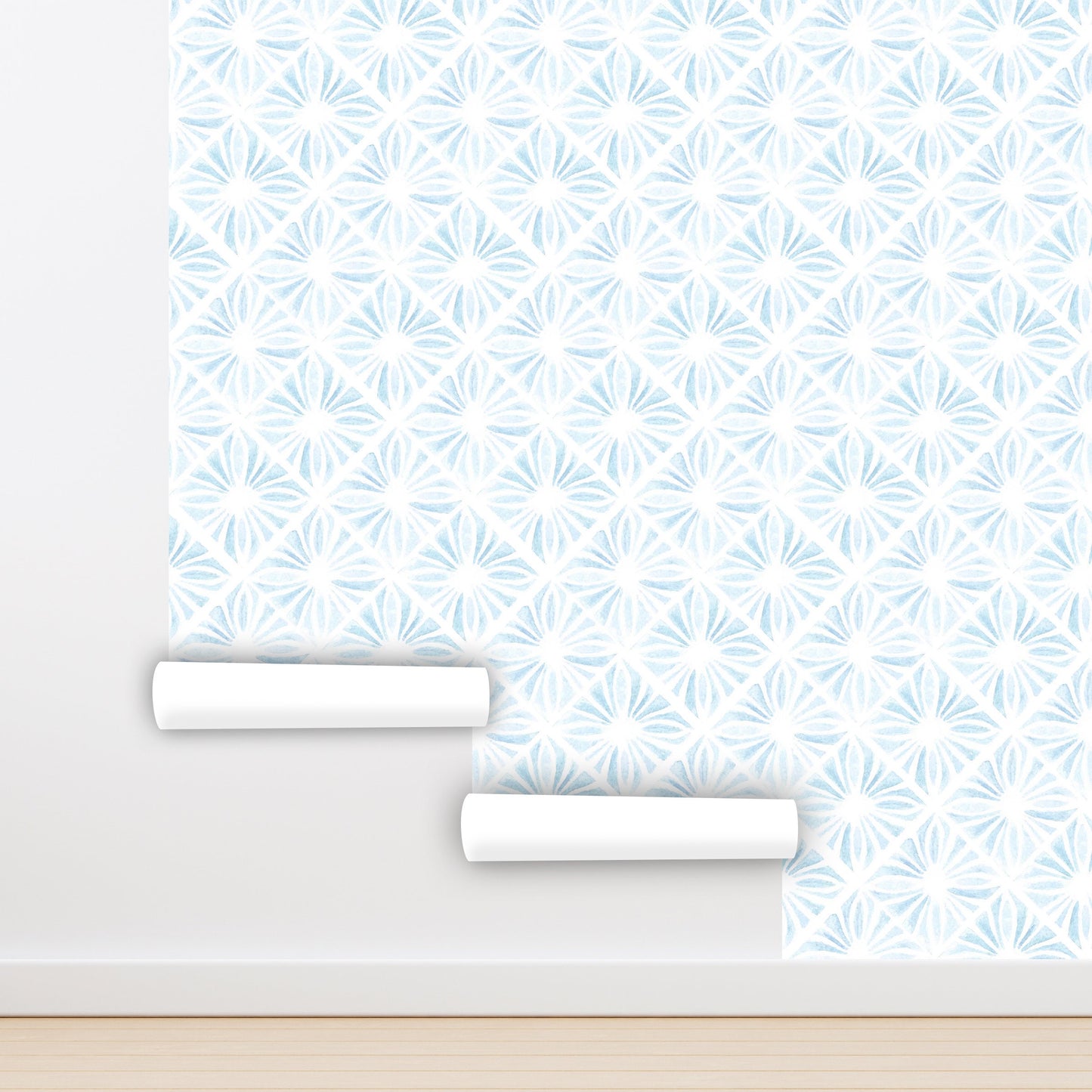 Moroccan Wallpaper Peel and Stick, Blue Watercolor Tile Geometric Canvas Removable Wall Paper