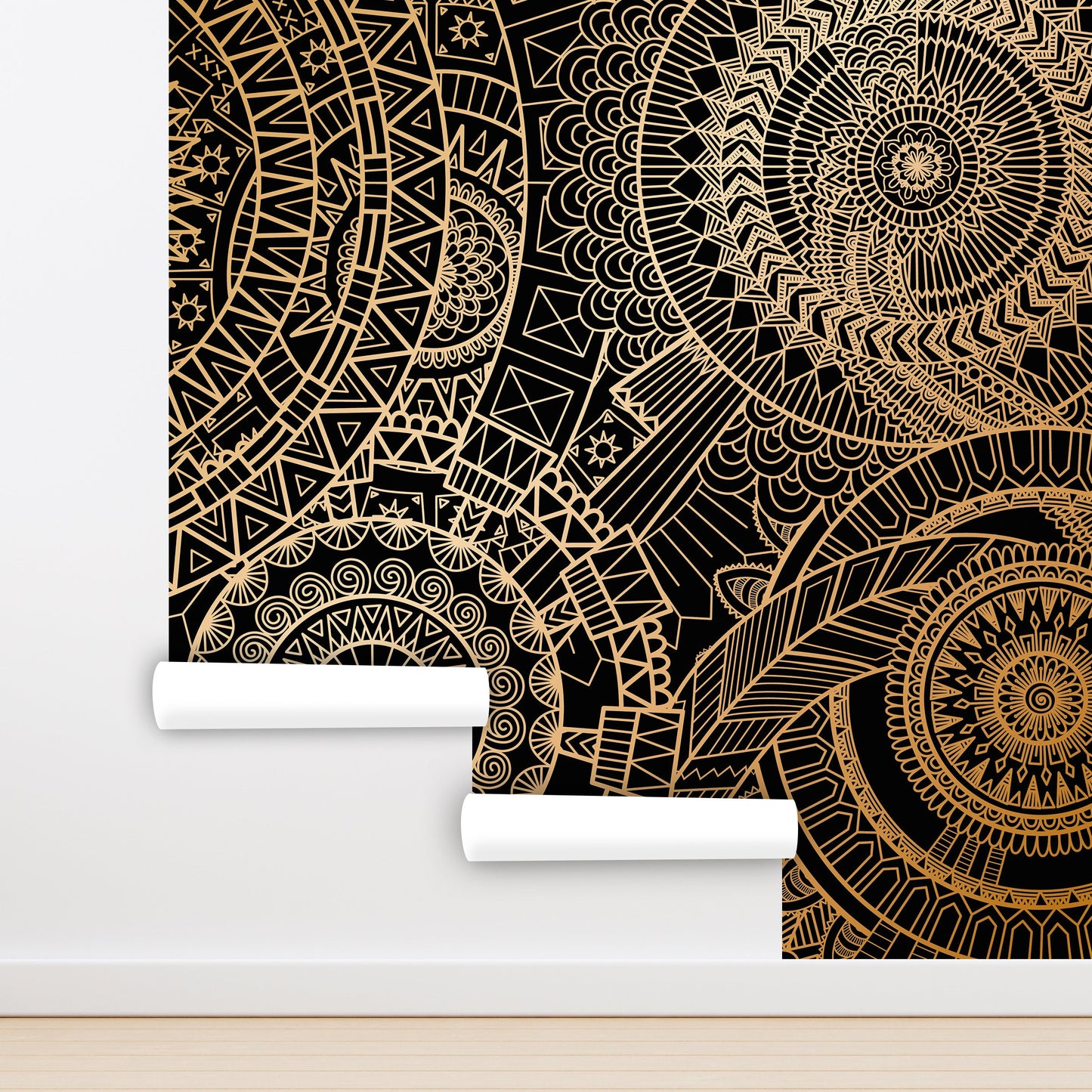 Mandala Wallpaper Peel and Stick, Black Geometric Canvas Removable Wall Paper