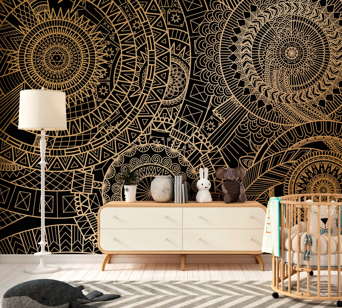 Mandala Wallpaper Peel and Stick, Black Geometric Canvas Removable Wall Paper