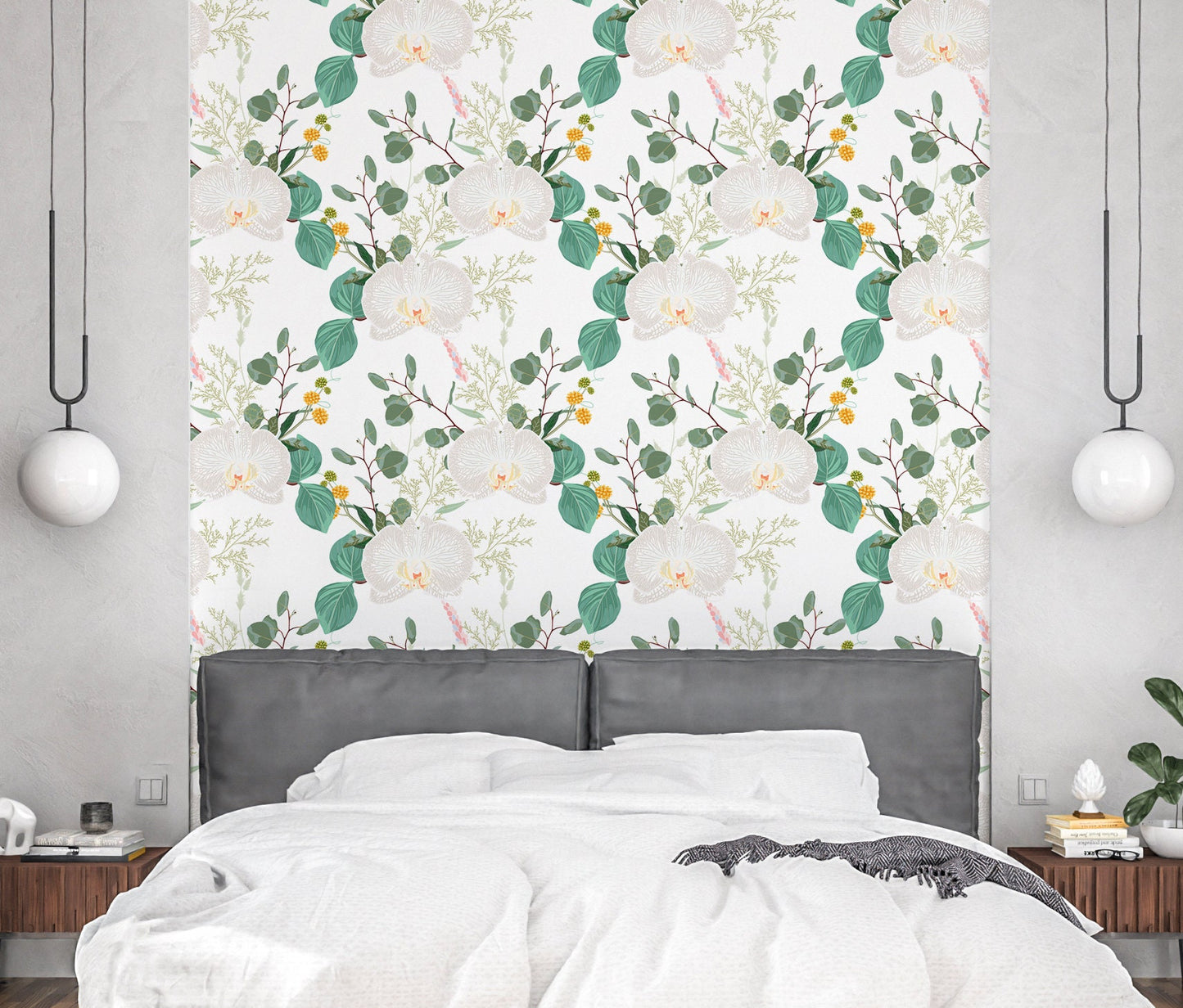 White Orchid Wallpaper Peel and Stick, Tropical Floral Canvas Removable Wall Paper