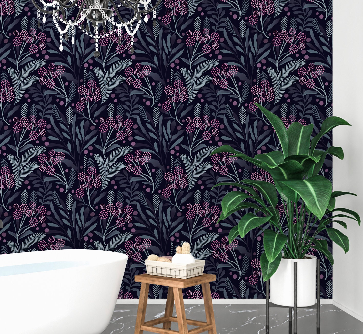 Moody Wallpaper Peel and Stick, Dark Botanical Garden Canvas Removable Wall Paper