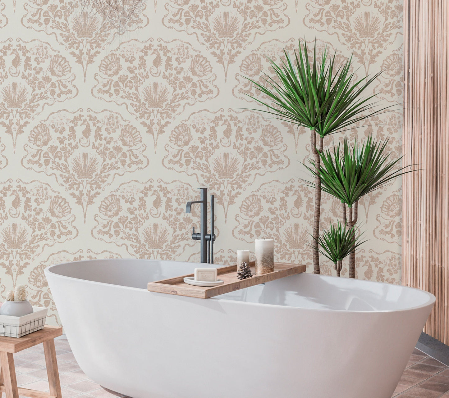 Seashell Wallpaper Peel and Stick, Retro Coastal Canvas Texture Removable Wall Paper