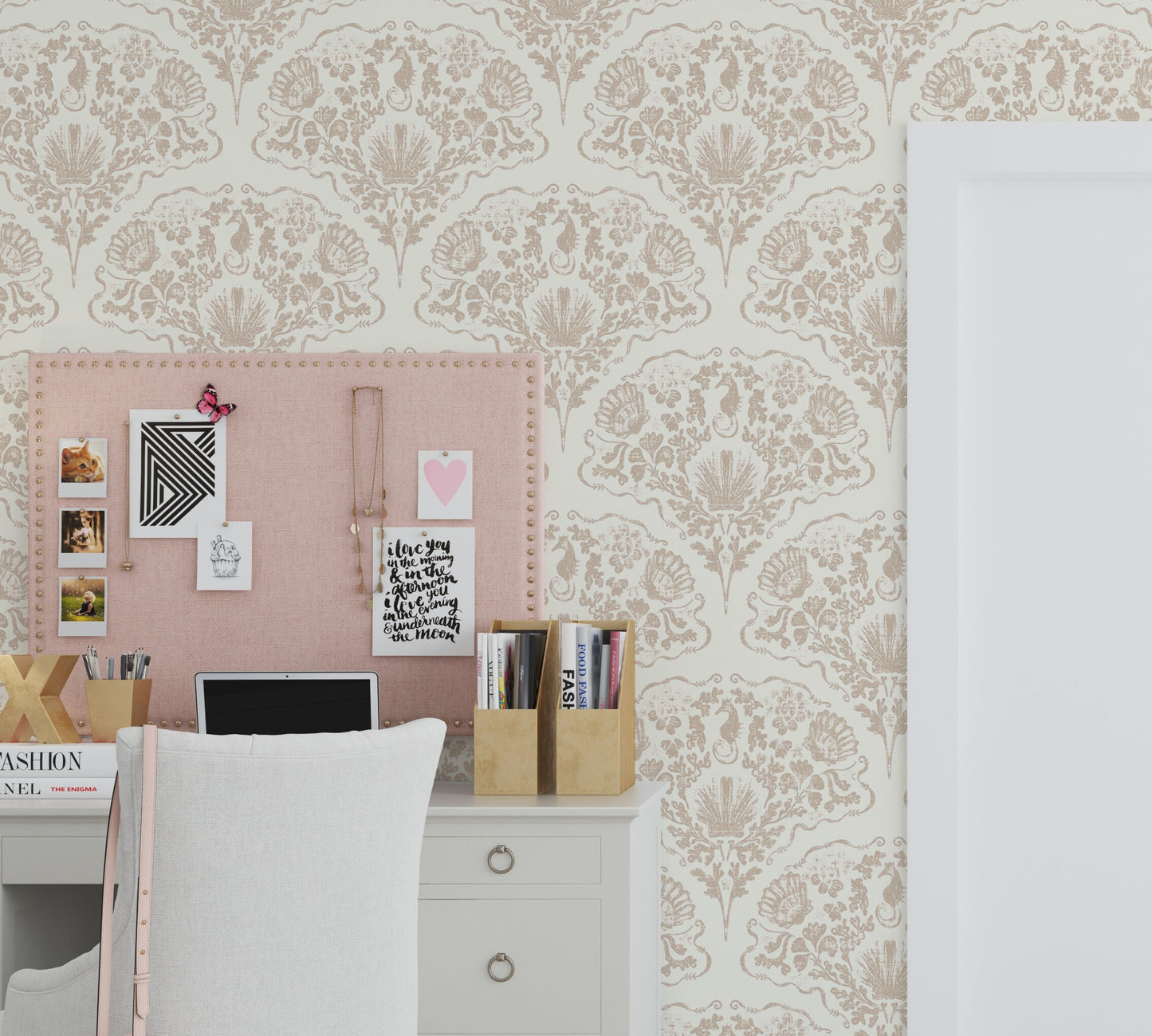 Seashell Wallpaper Peel and Stick, Retro Coastal Canvas Texture Removable Wall Paper