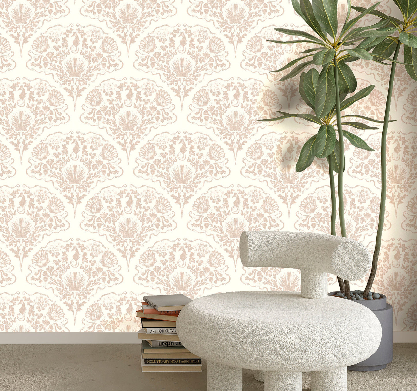 Seashell Wallpaper Peel and Stick, Retro Coastal Canvas Texture Removable Wall Paper